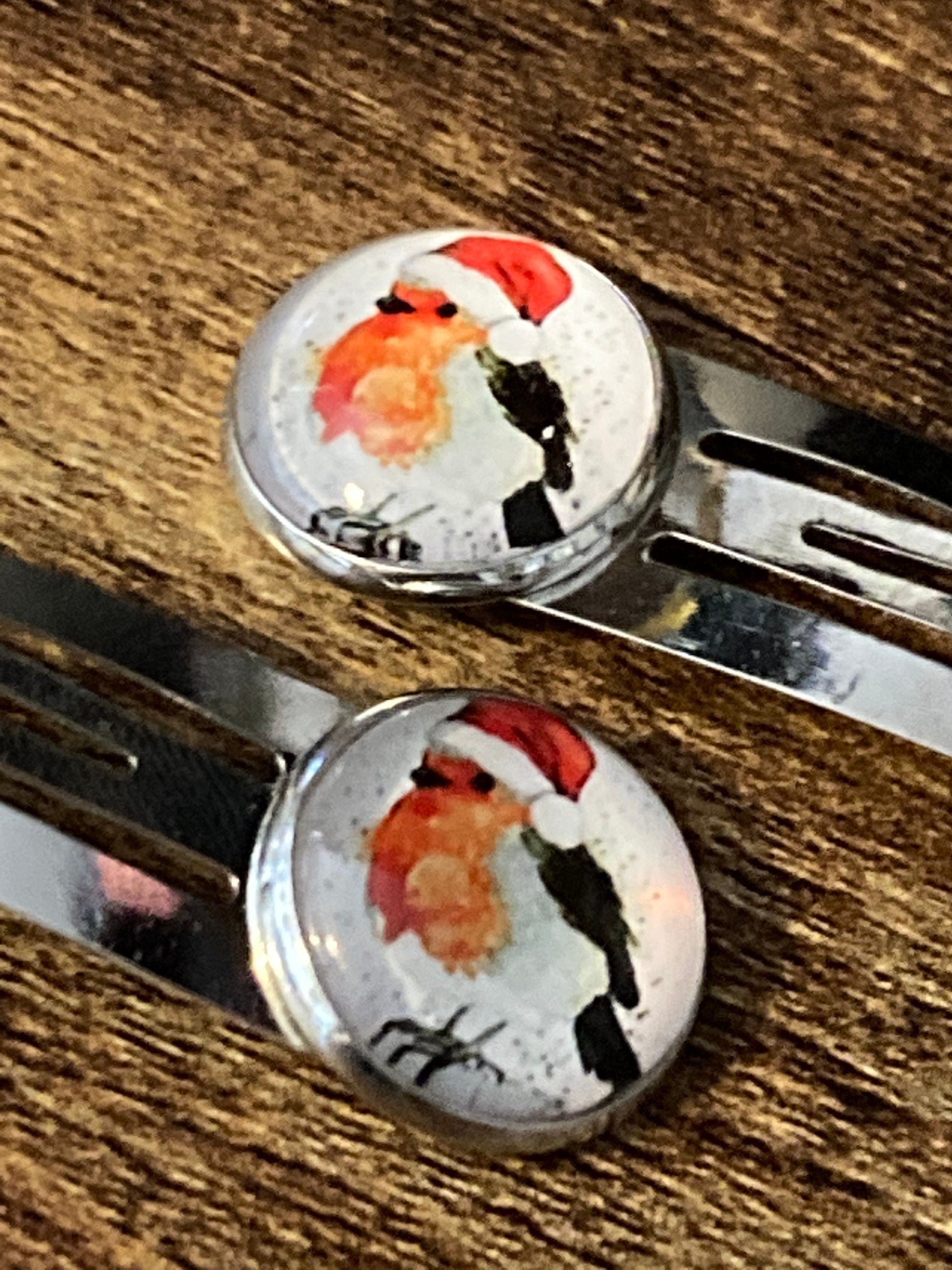 Pair of silver Christmas robin hair slides hair grips