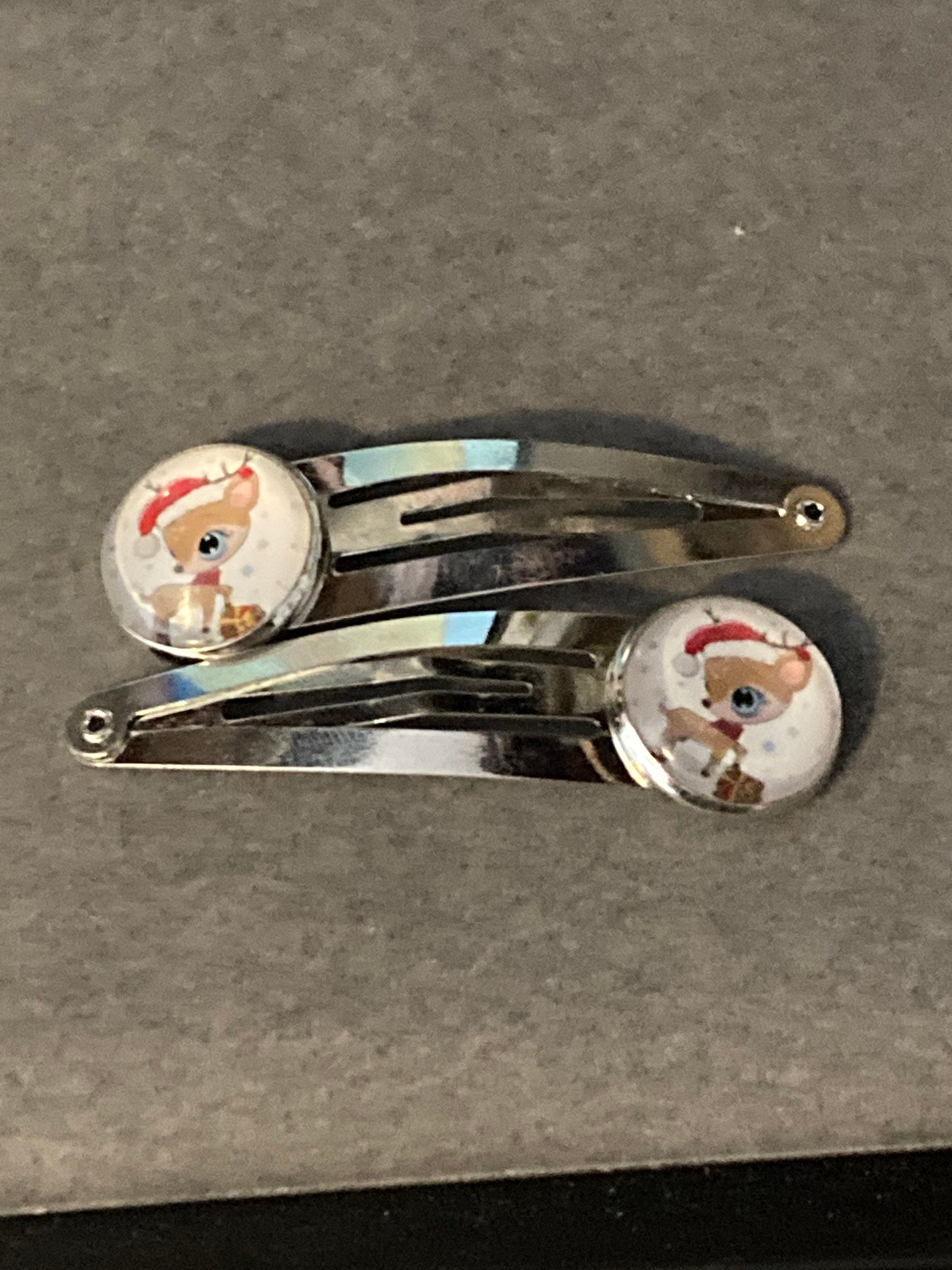 Pair of 2 silver Christmas reindeer hair slides