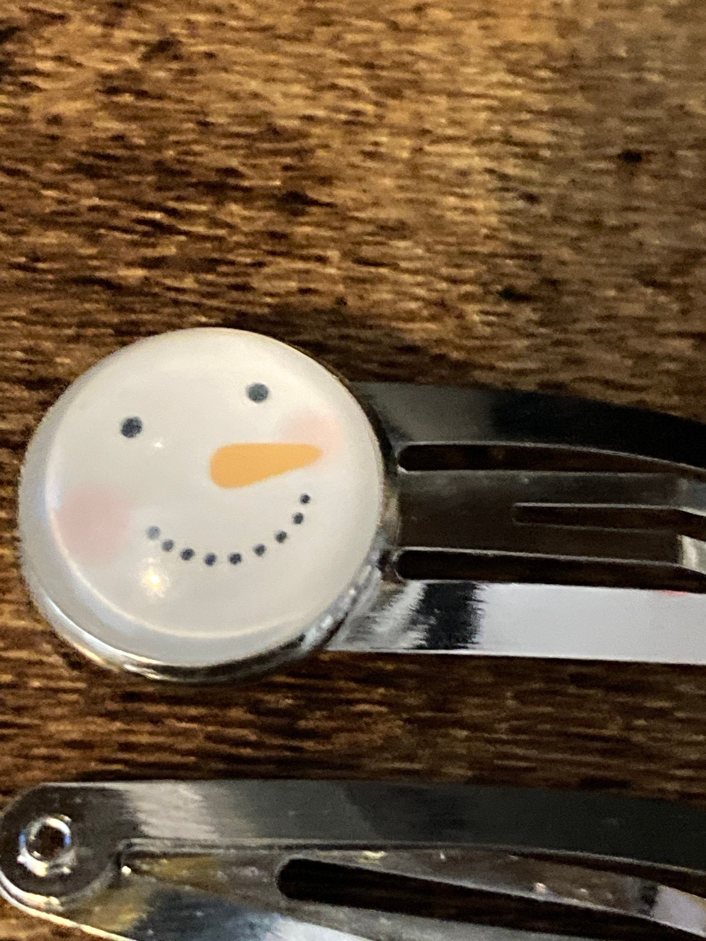 Pair of 2 Christmas snowman silver hair slides