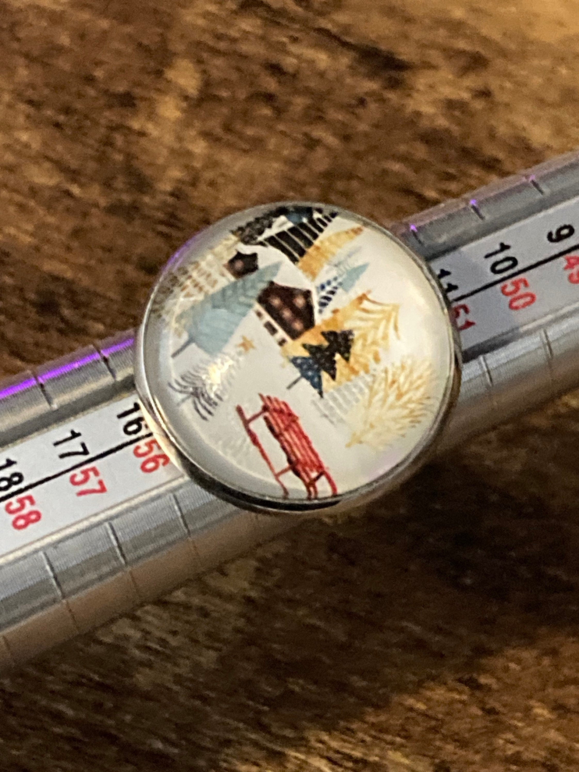 Scandinavian Nordic round glass cabochon adjustable dress ring