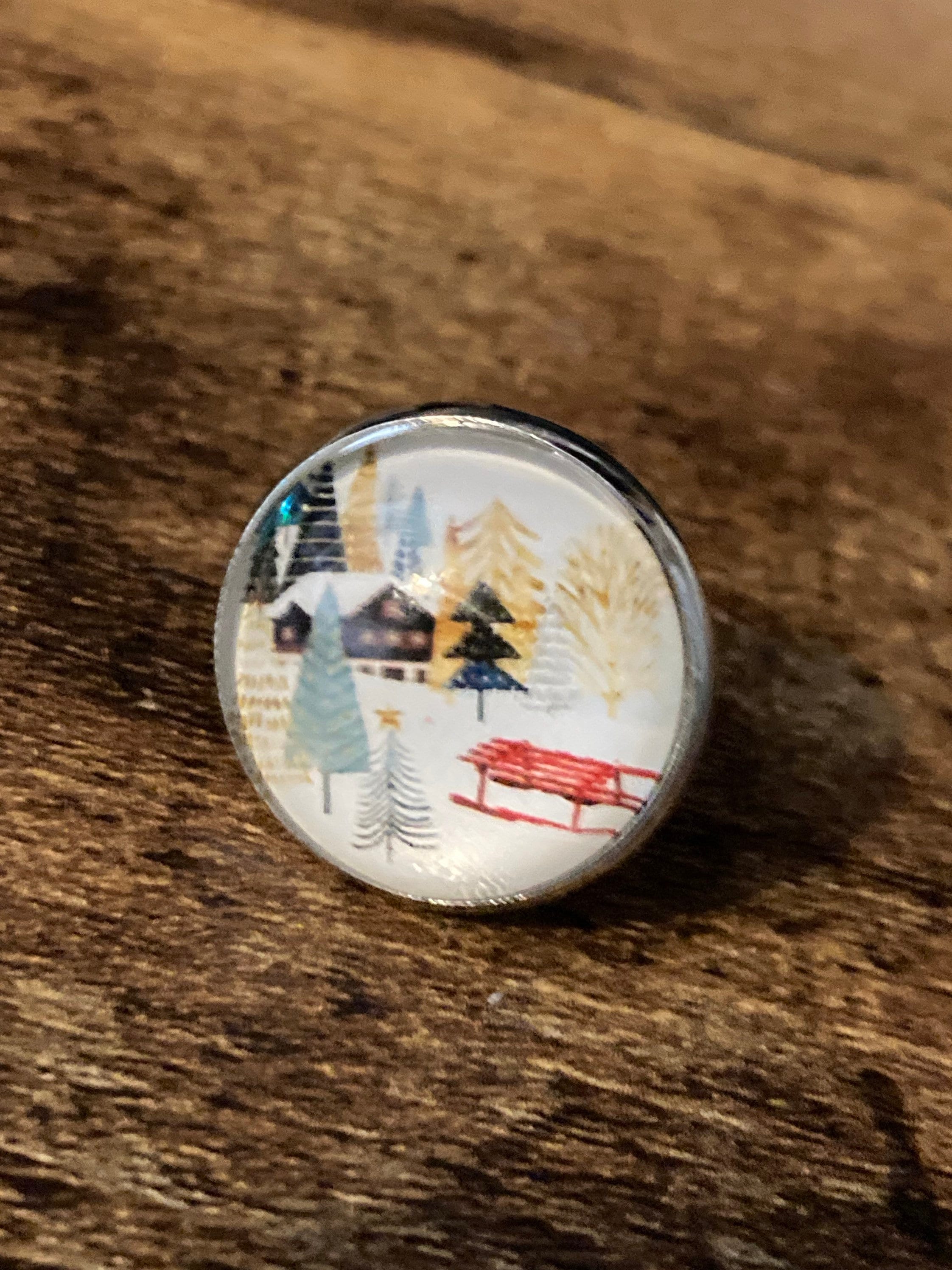 Scandinavian Nordic round glass cabochon adjustable dress ring