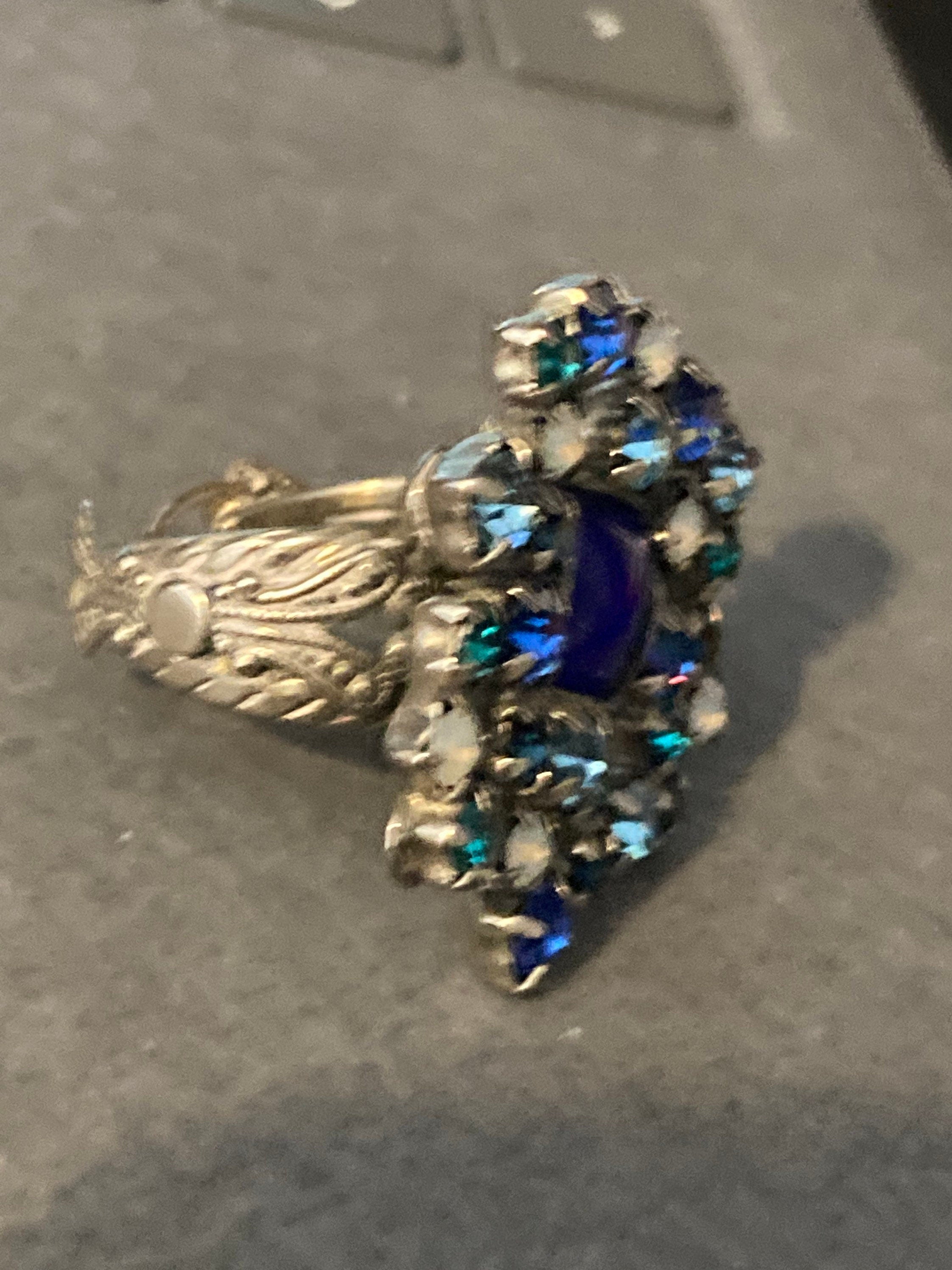 Sorelli Sapphire Blue Rhinestone Dress Ring - Adjustable Gold Tone
