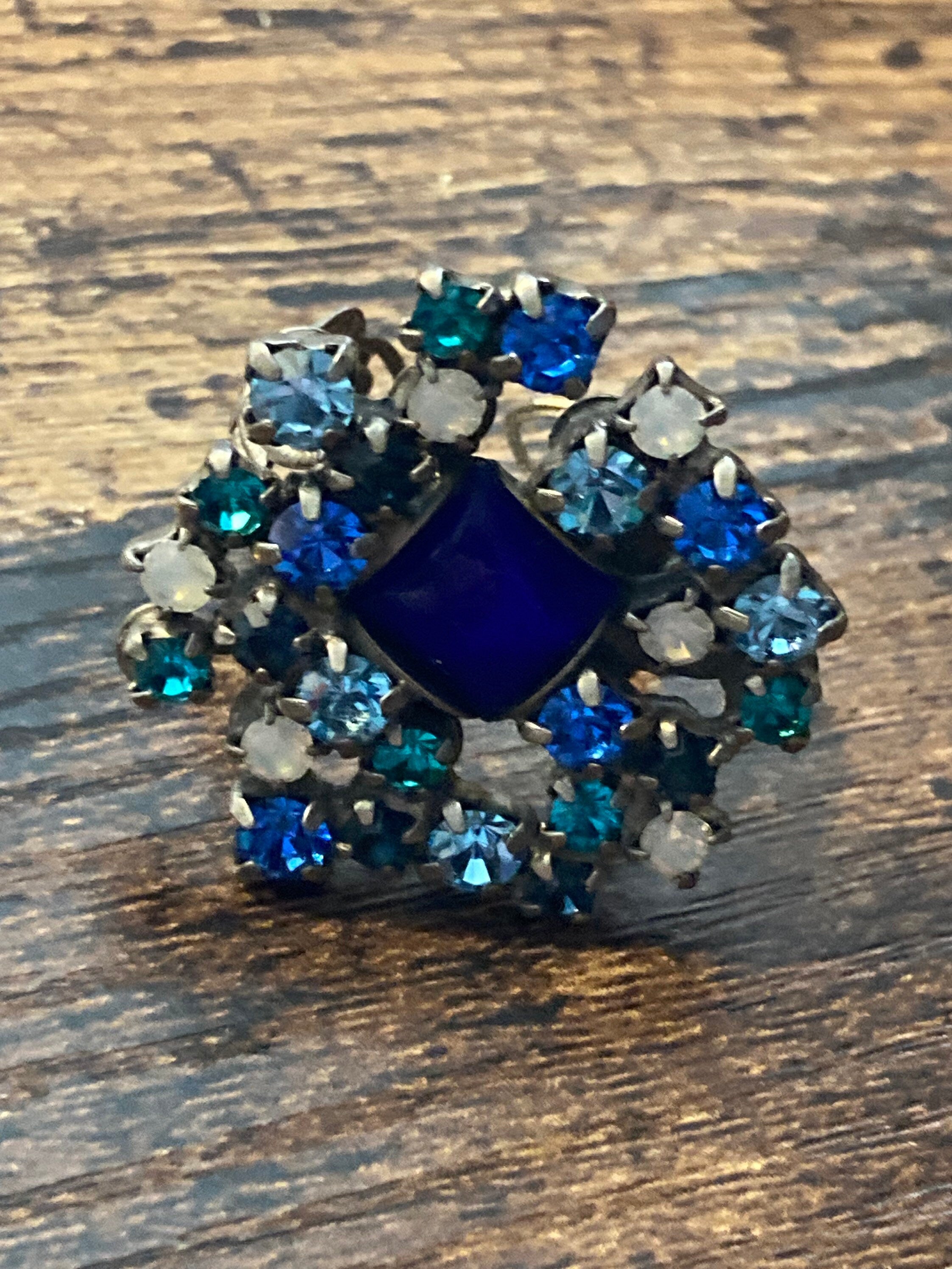 Sorelli Sapphire Blue Rhinestone Dress Ring - Adjustable Gold Tone