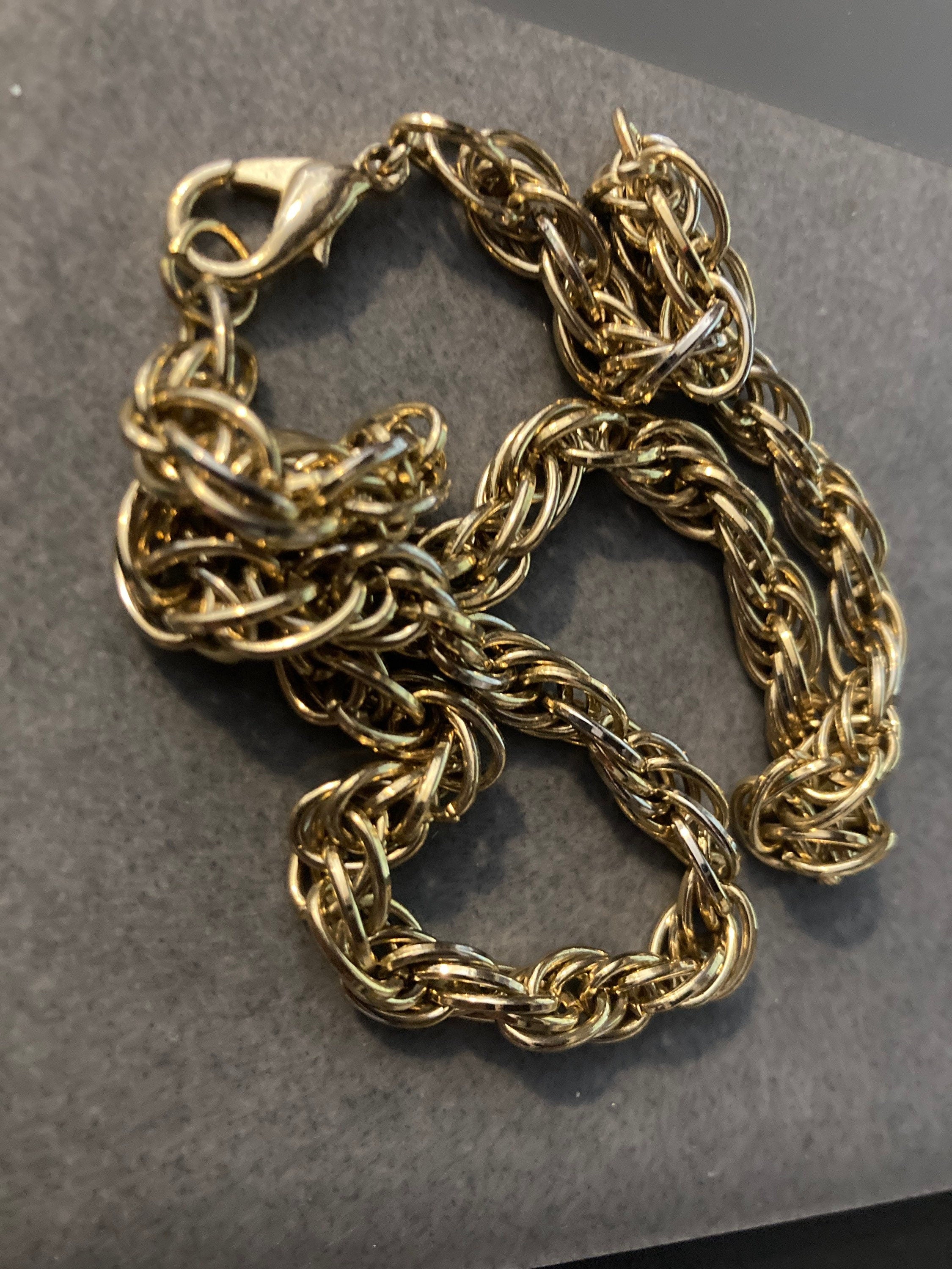 Short choker length plain gold tone THICK twisted rope chain necklace 42cm