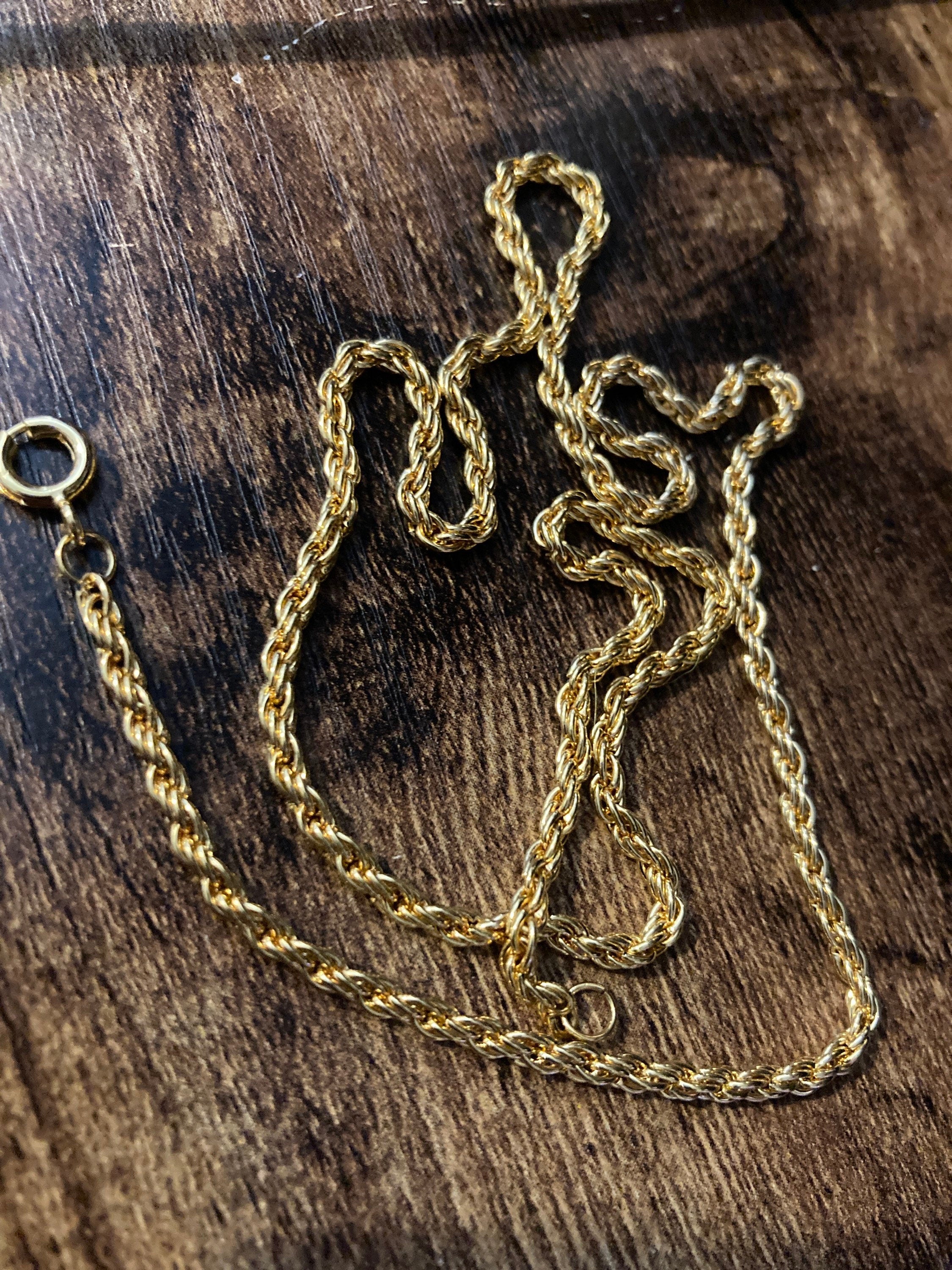 Short length Vintage retro plain gold tone twisted rope chain necklace 48cm spring ring 3mm