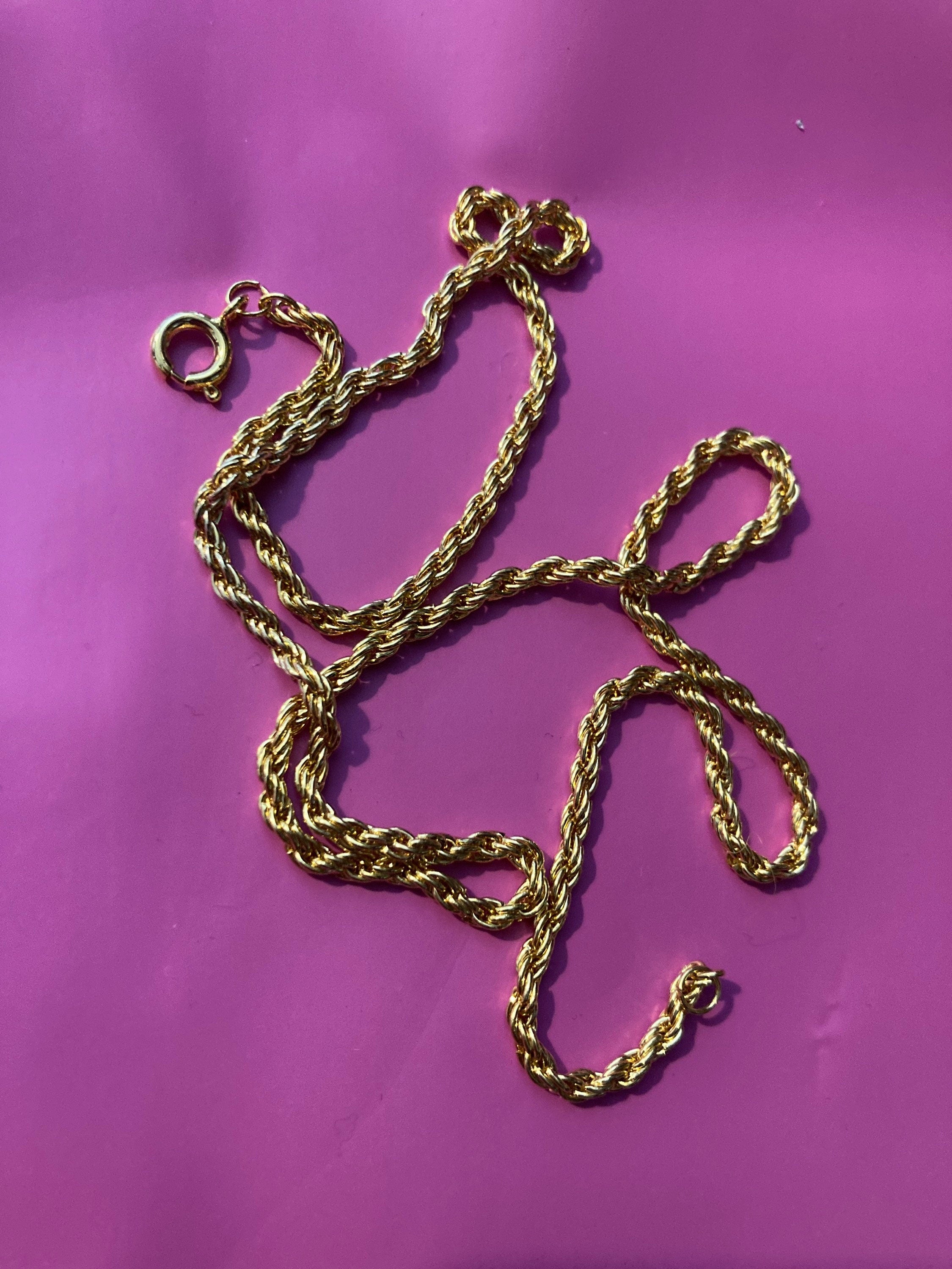 Short length Vintage retro plain gold tone twisted rope chain necklace 48cm spring ring 3mm
