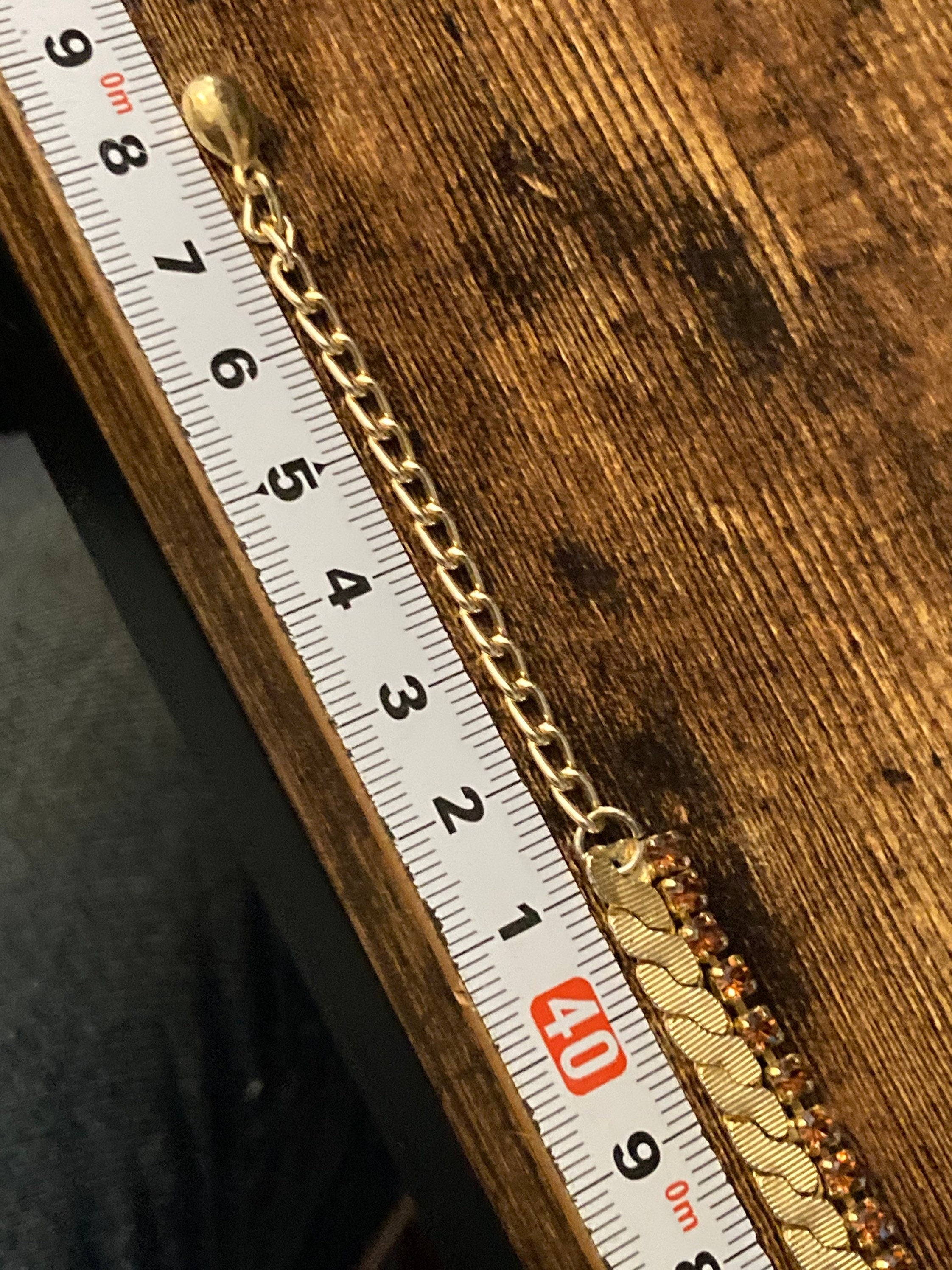 cognac glass brown diamante woven choker necklace, Vintage mid century gold plated