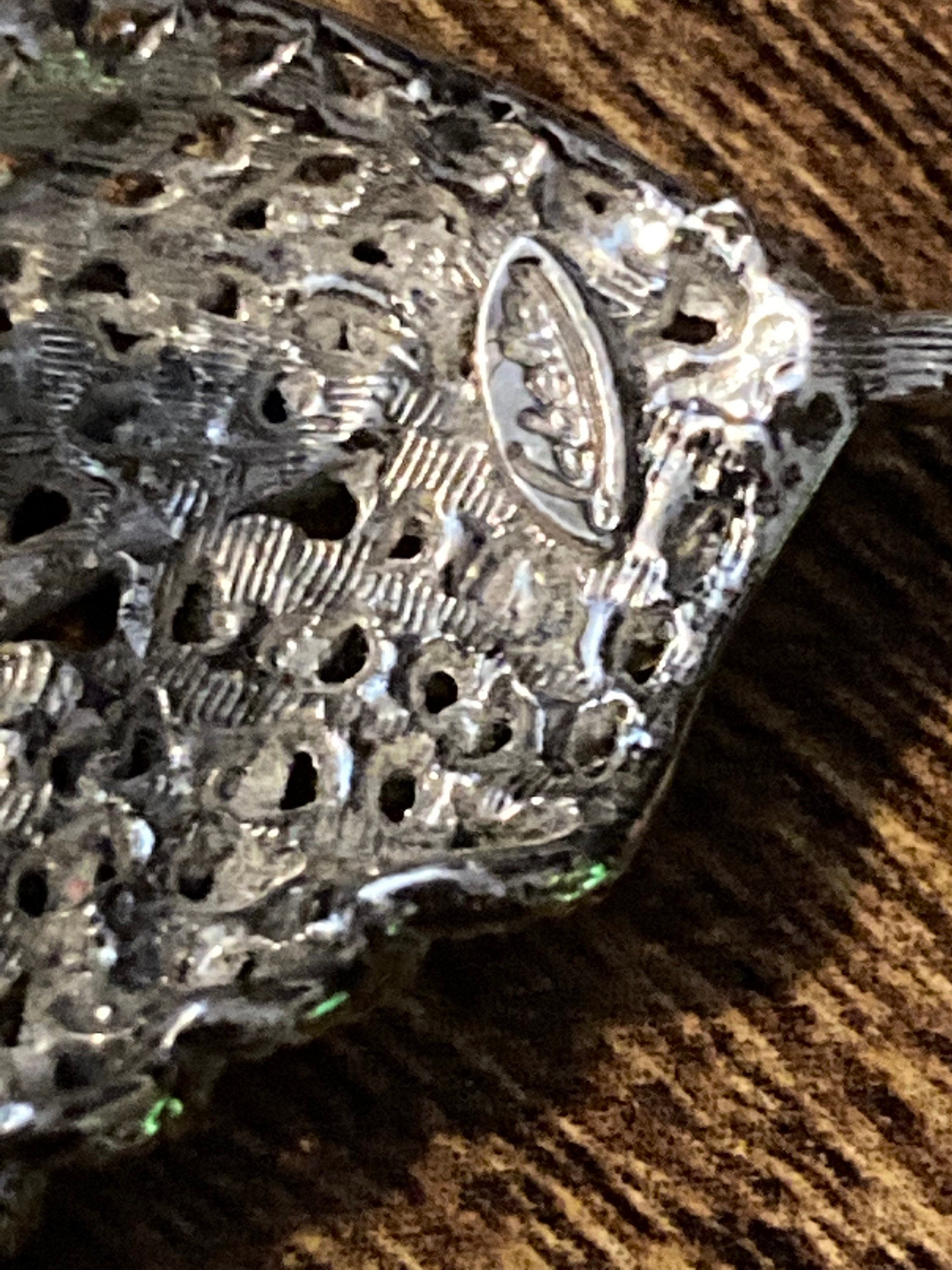 Vintage Rhinestone Leaf Brooch: Silver Tone Glass, Signed (5cm)