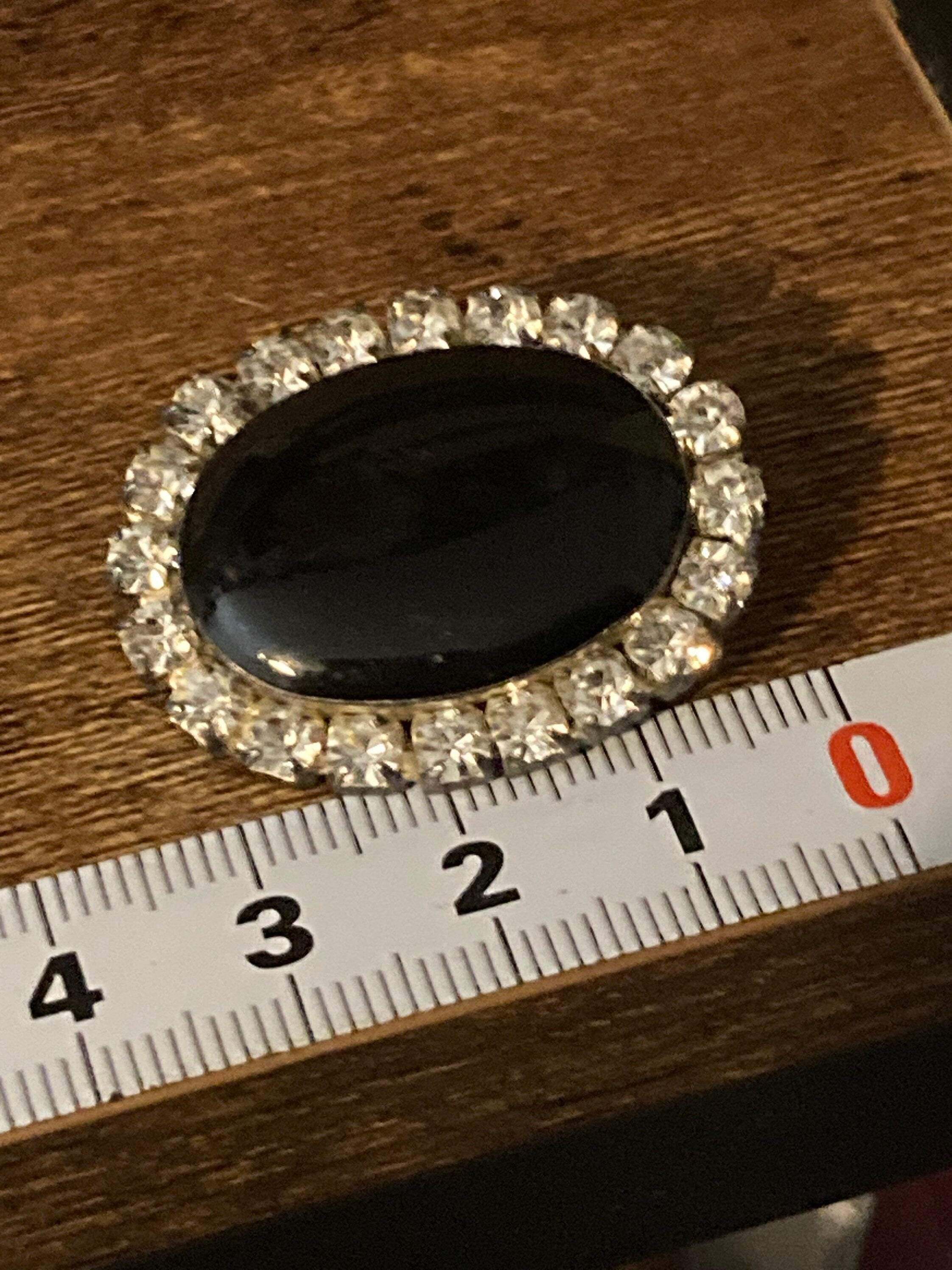 Vintage Monochrome black resin and white clear Rhinestone diamante paste Oval Brooch