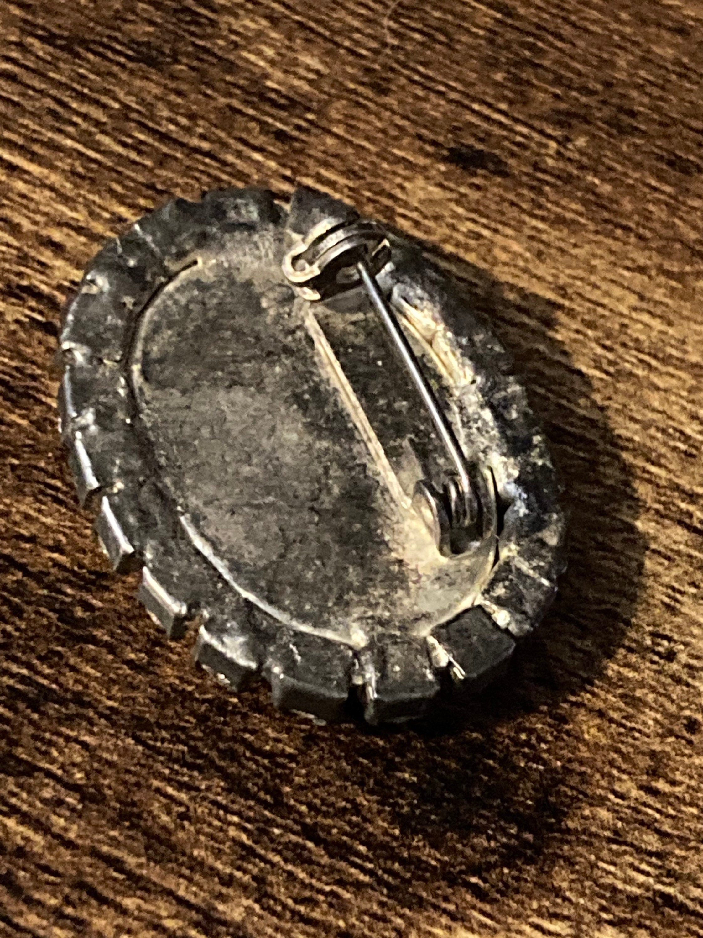 Vintage Monochrome black resin and white clear Rhinestone diamante paste Oval Brooch