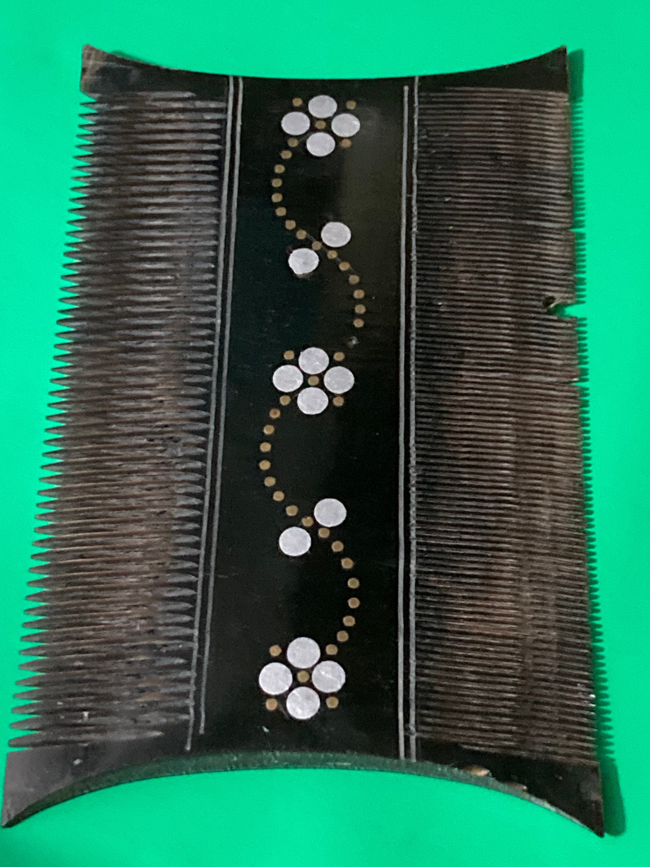 Antique hair comb faux Tortoiseshell early plastic small Chinese pietra dura