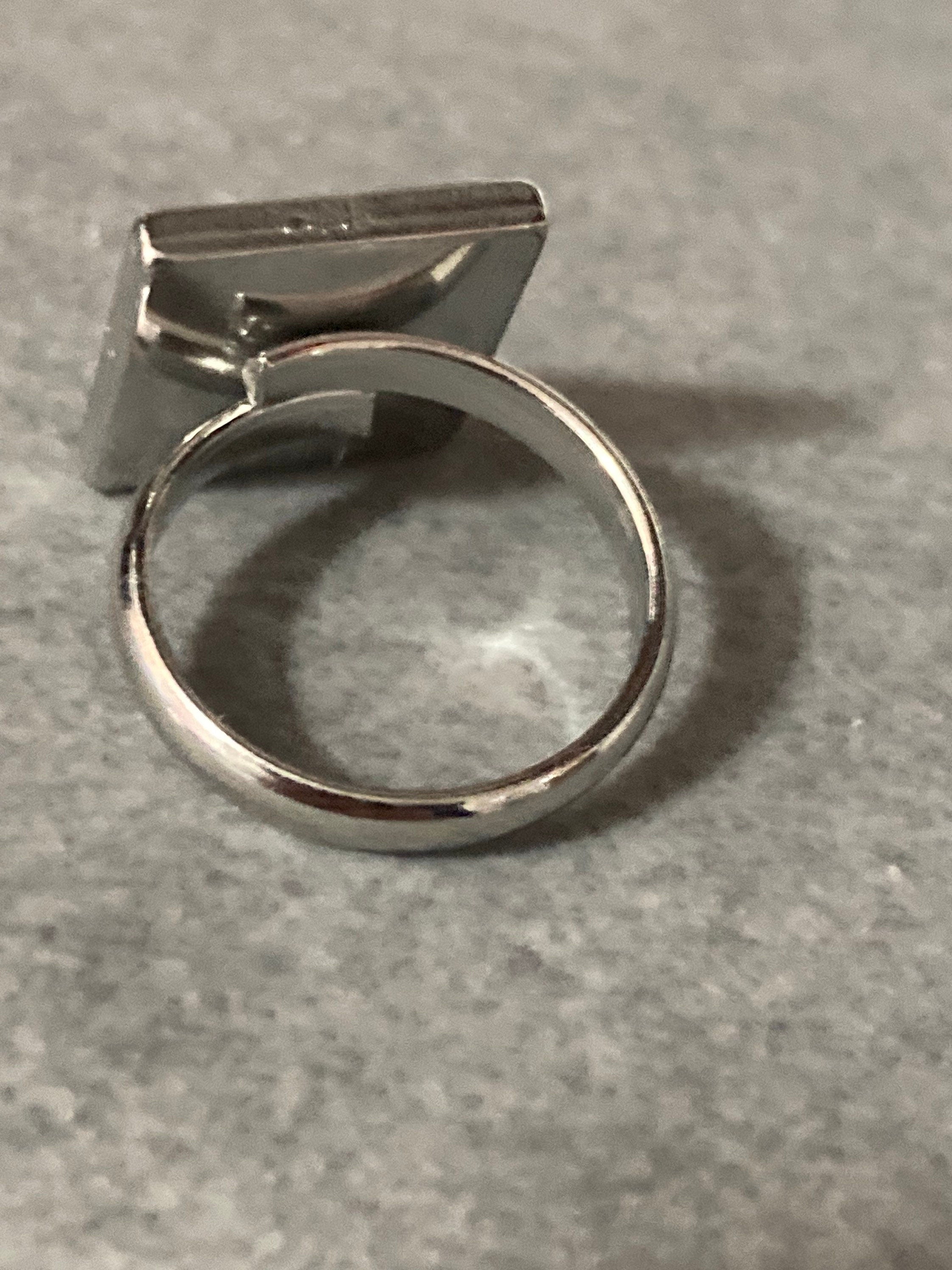 William morris print ring stainless steel blue floral square glass adj size N O P Q R S