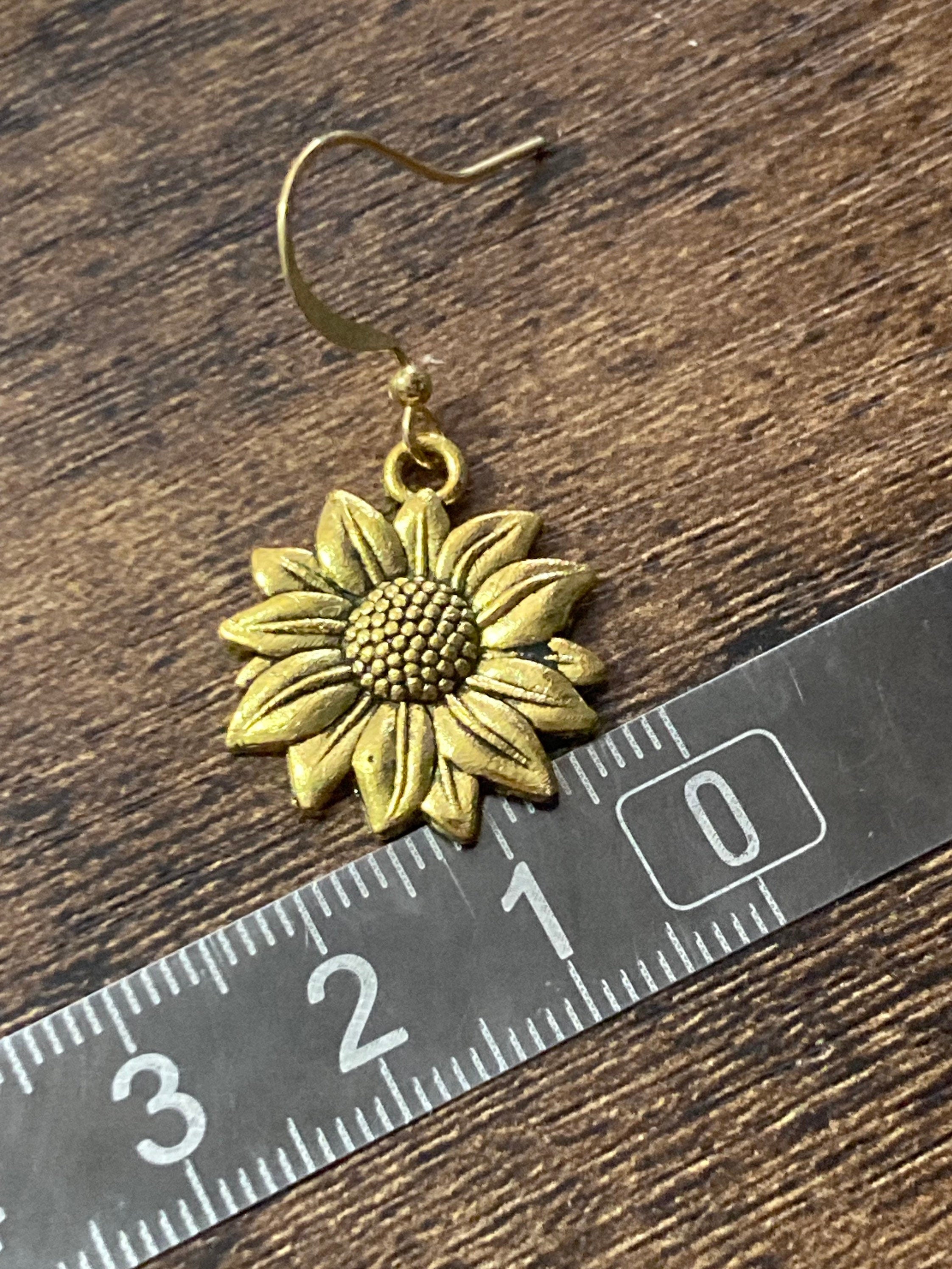 gold tone sunflower drop flower earrings