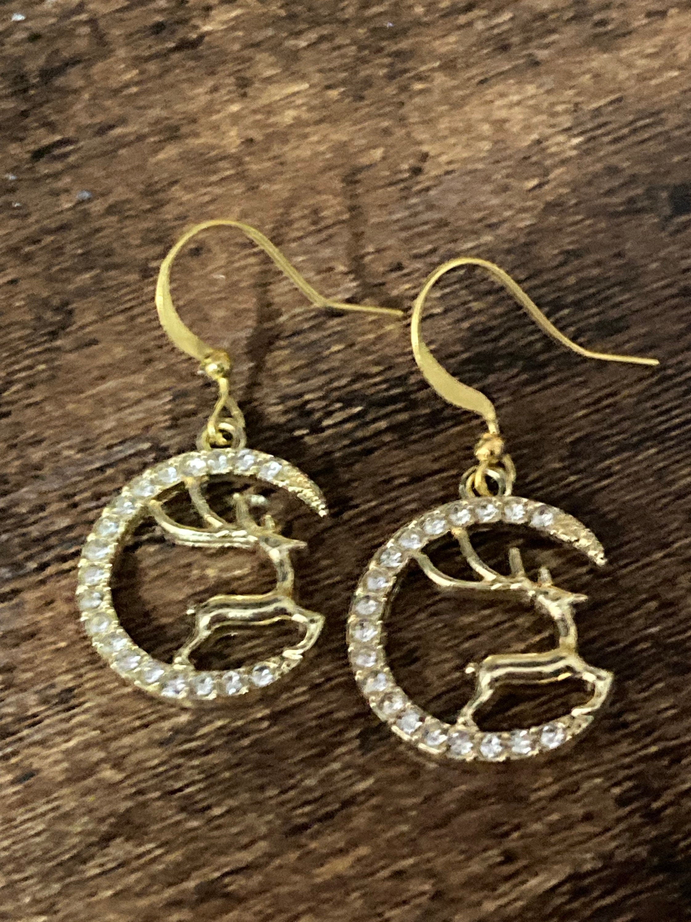Christmas flying reindeer clear diamanté bling drop earrings l