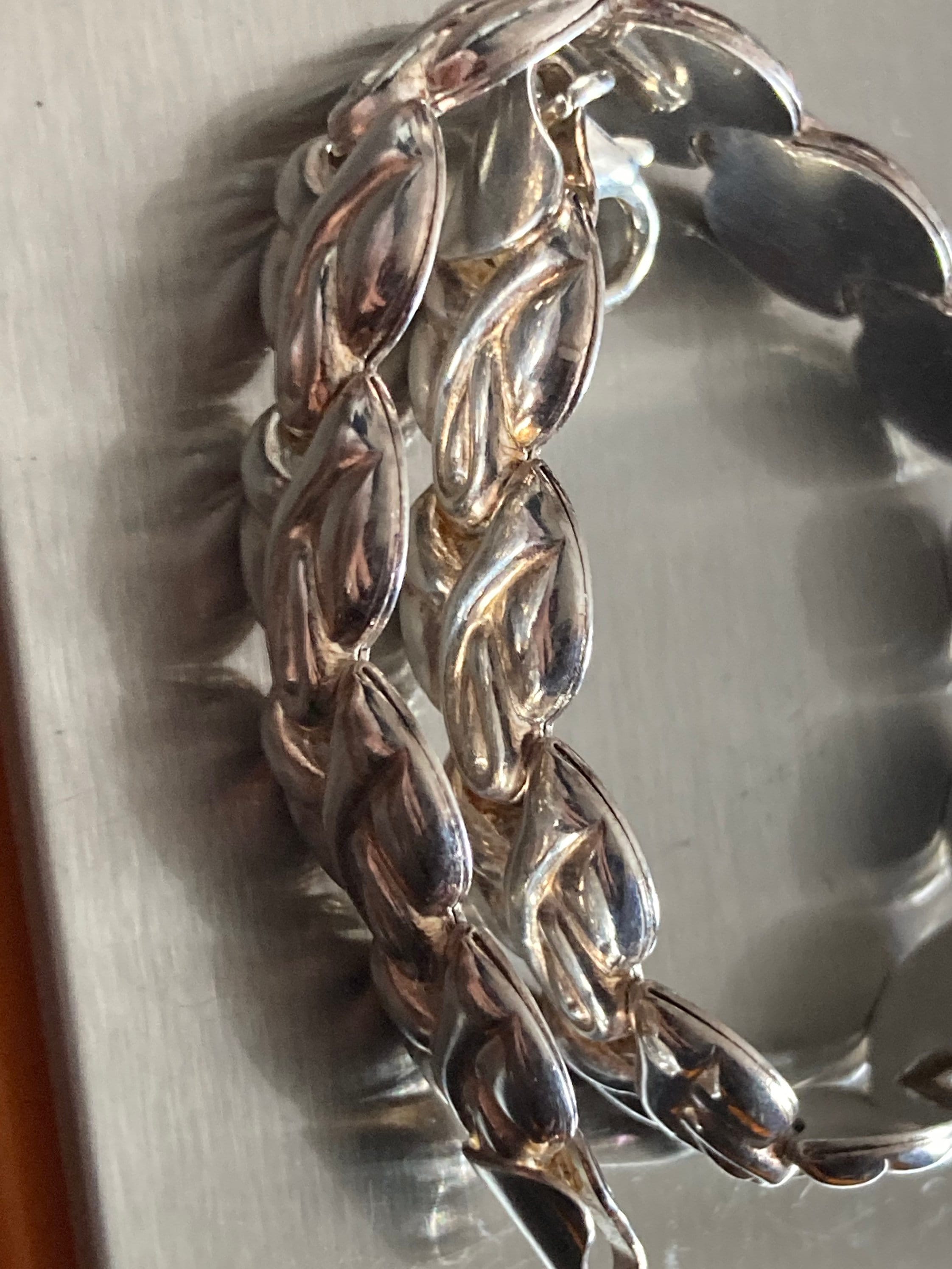 Fixed Panel link bracelet 925 puffed sterling silver modernist