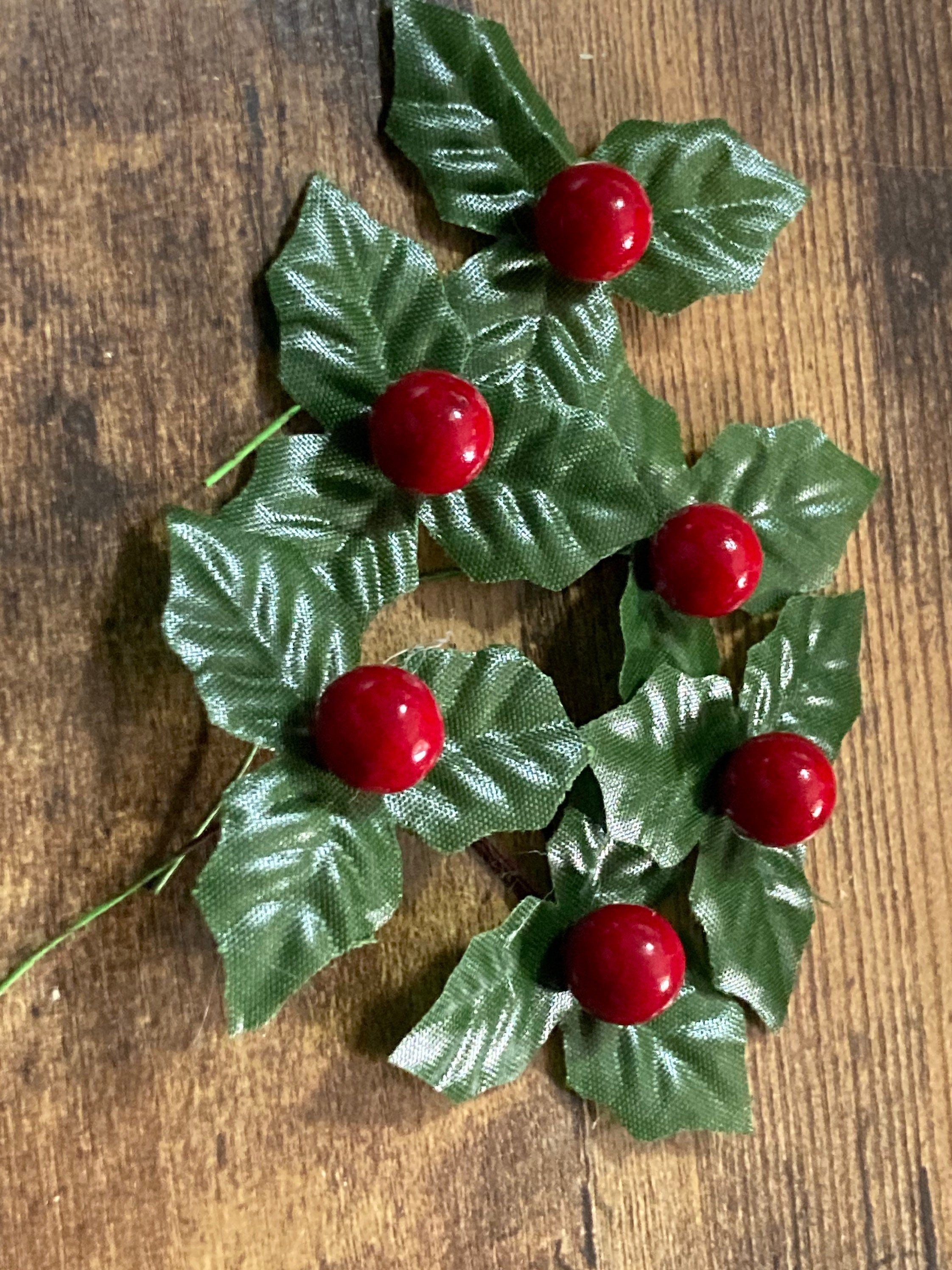 6 x New holly and berry cake toppers red green wired