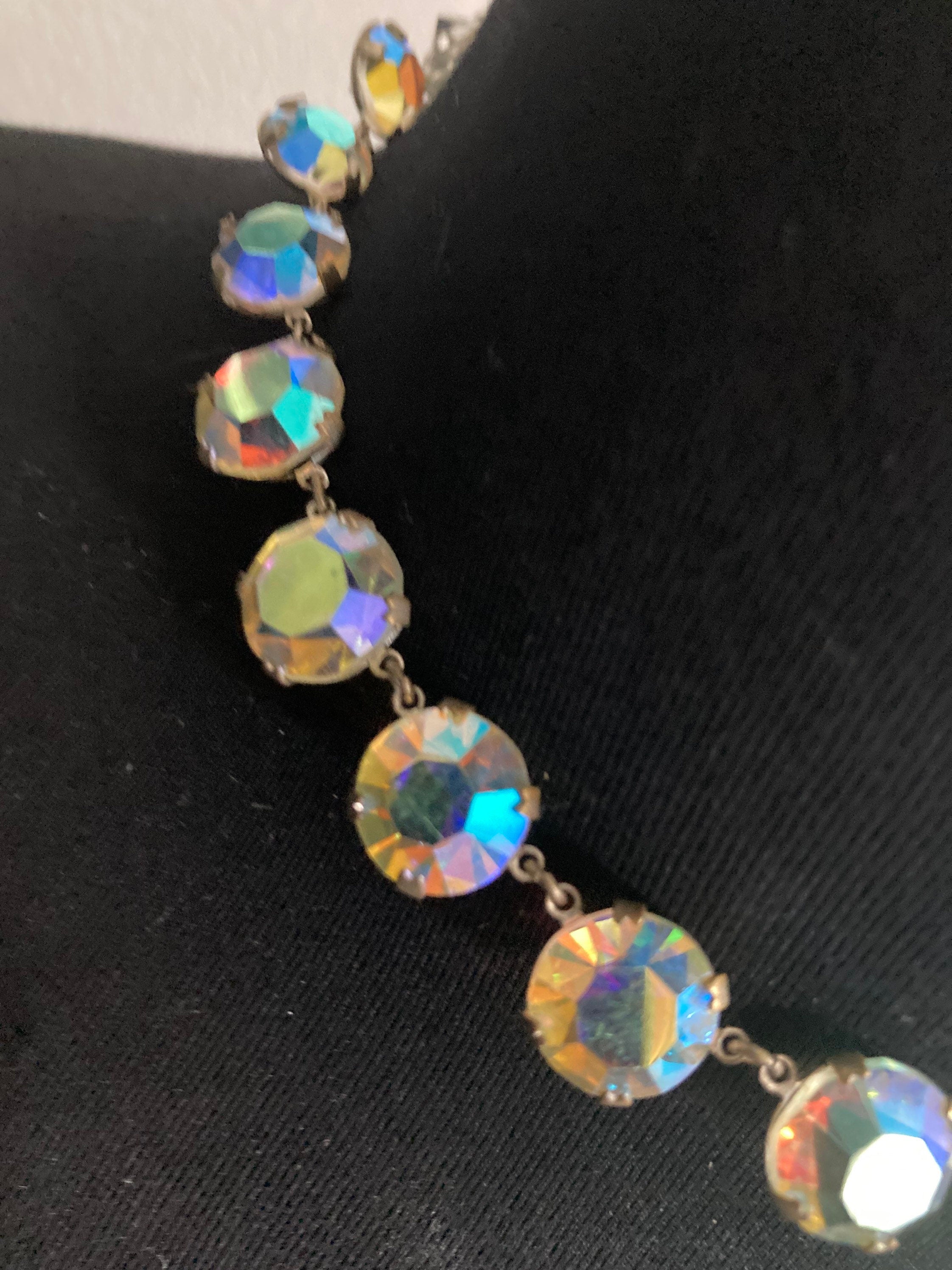 Vintage Aurora Borealis Glass Necklace: Rainbow Crystal Rivère, 1950s