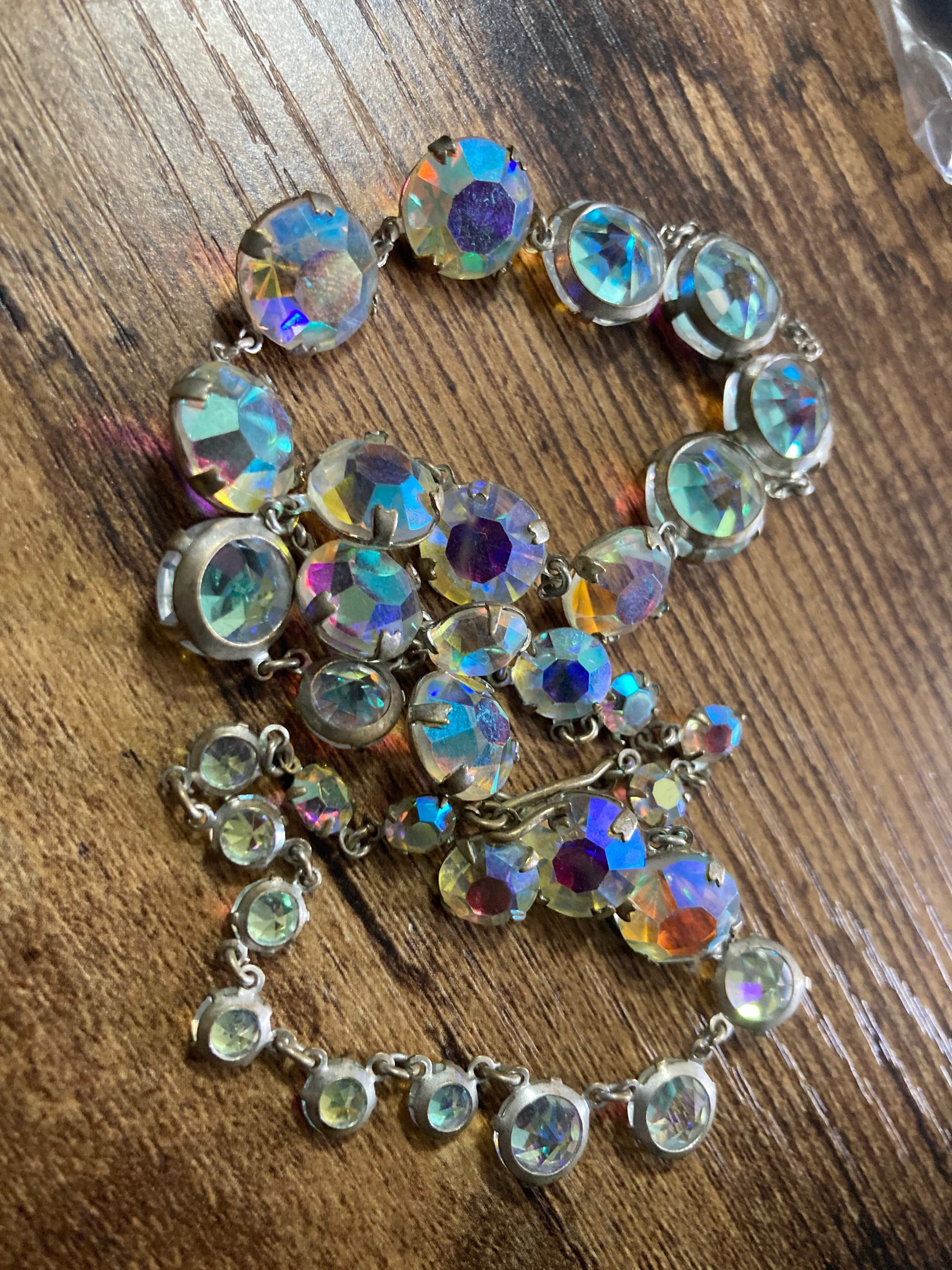 Vintage Aurora Borealis Glass Necklace: Rainbow Crystal Rivère, 1950s