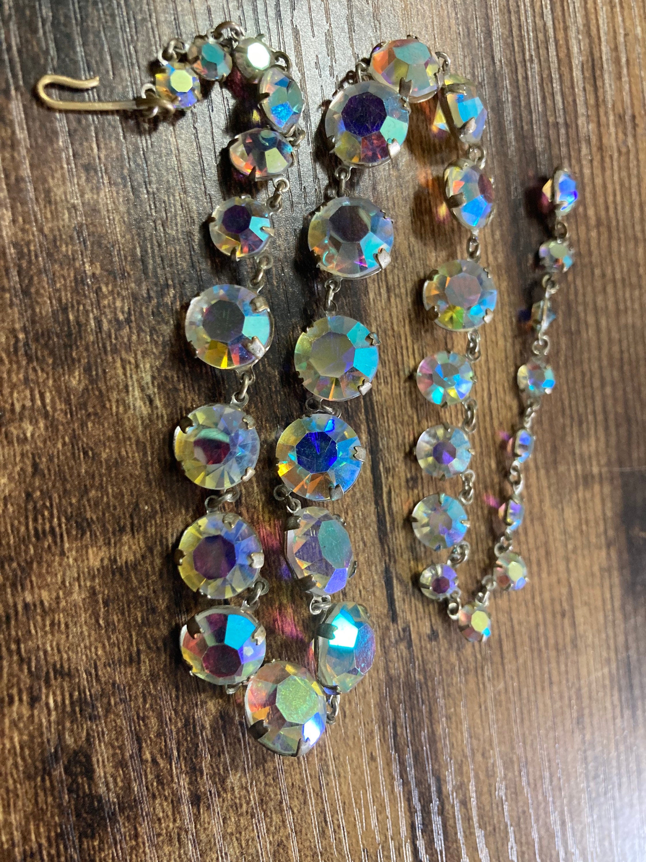 Vintage Aurora Borealis Glass Necklace: Rainbow Crystal Rivère, 1950s
