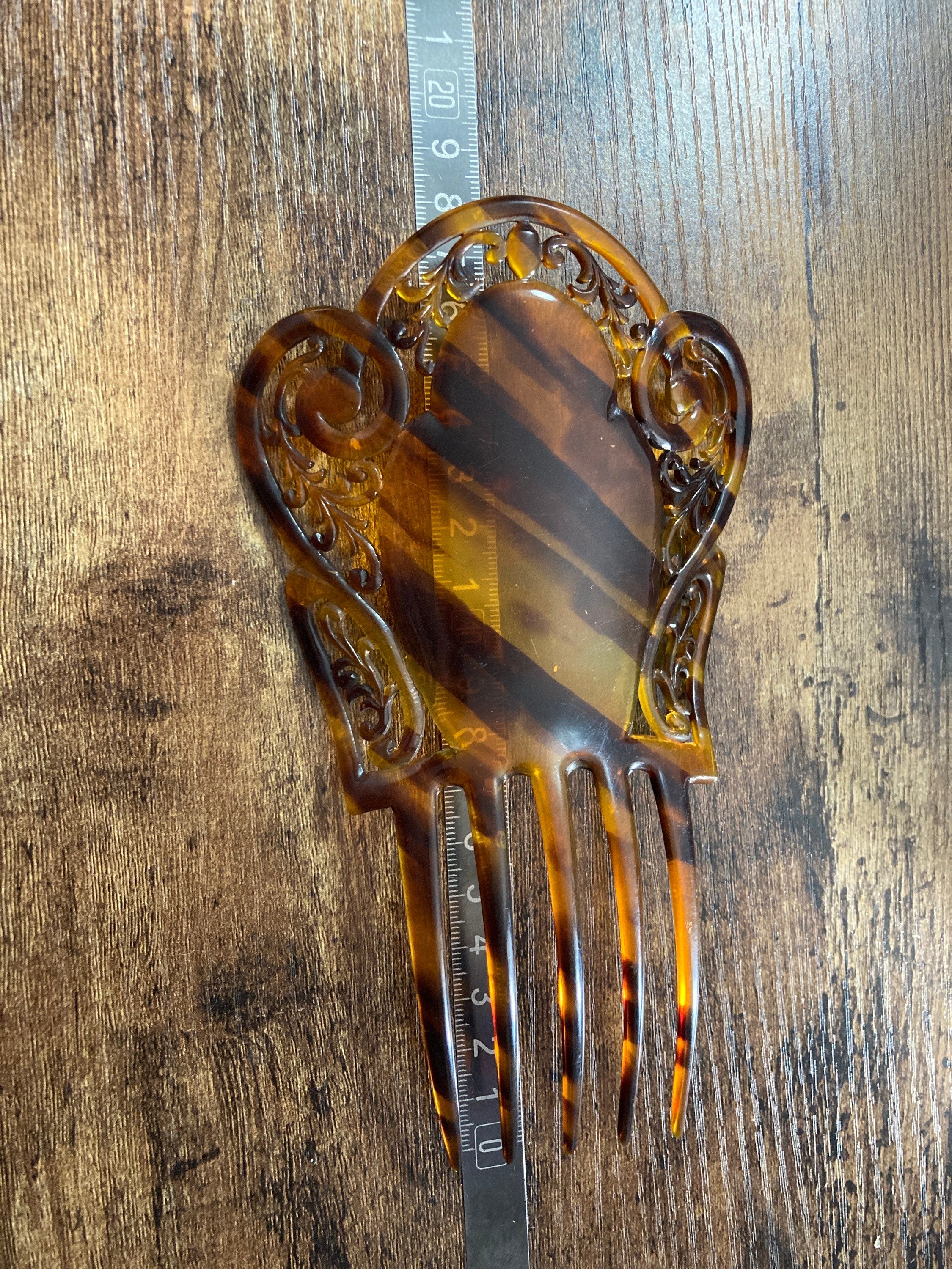Antique Mantilla Comb Brown Faux Tortoiseshell Celluloid Cut out work Hair Slides Peineta