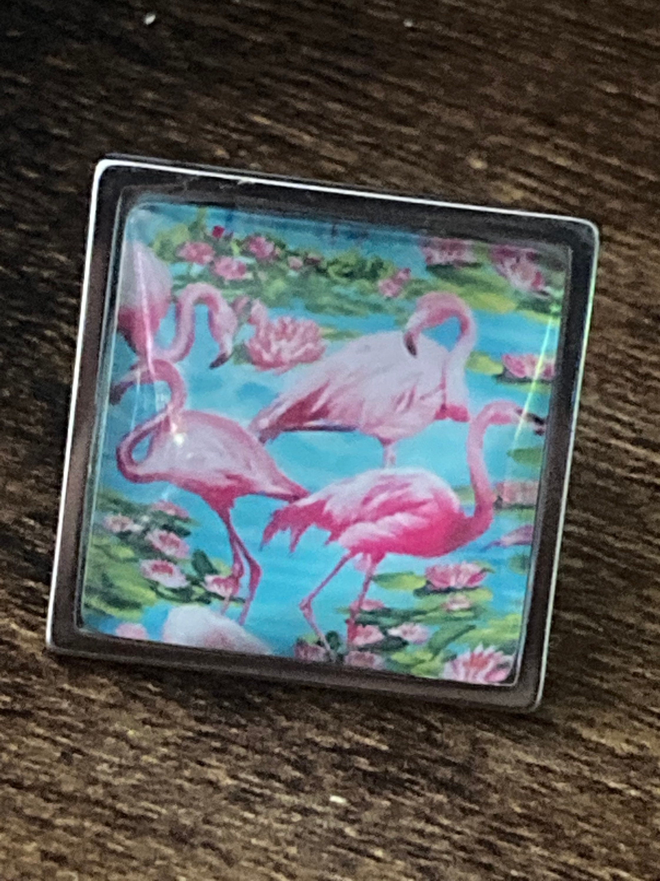 Pink Flamingo Ring: Stainless Steel Adjustable Ring with Glass Cabochon