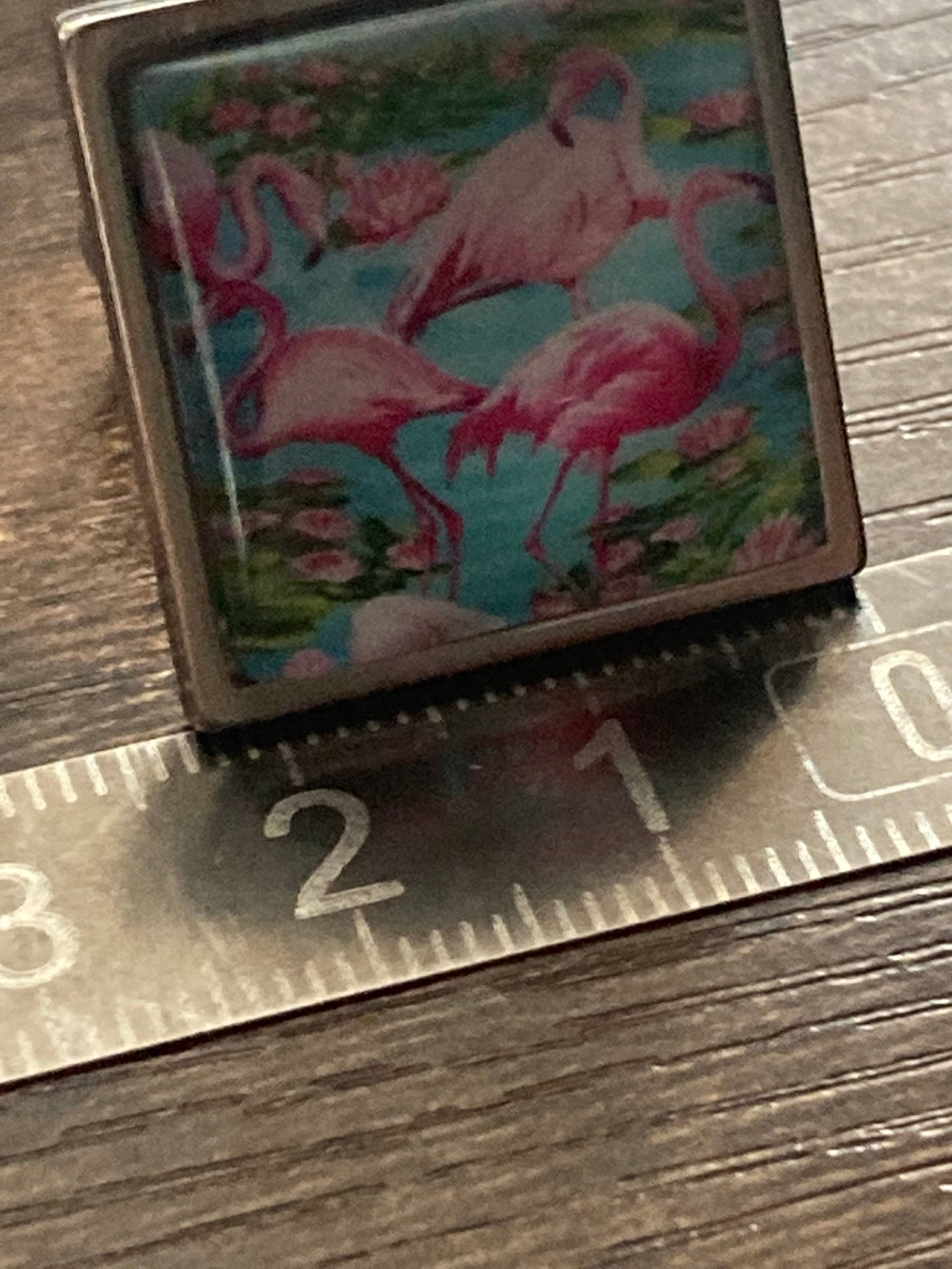 Pink Flamingo Ring: Stainless Steel Adjustable Ring with Glass Cabochon