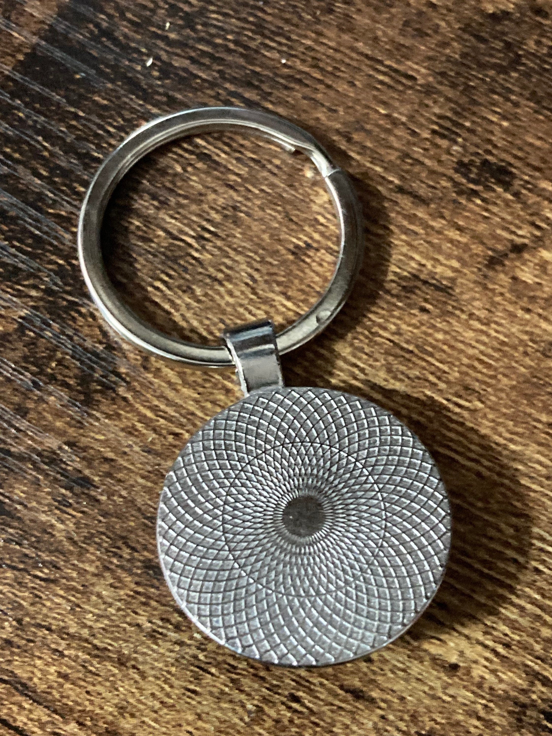 William Morris strawberry thief glass keyring silver tone