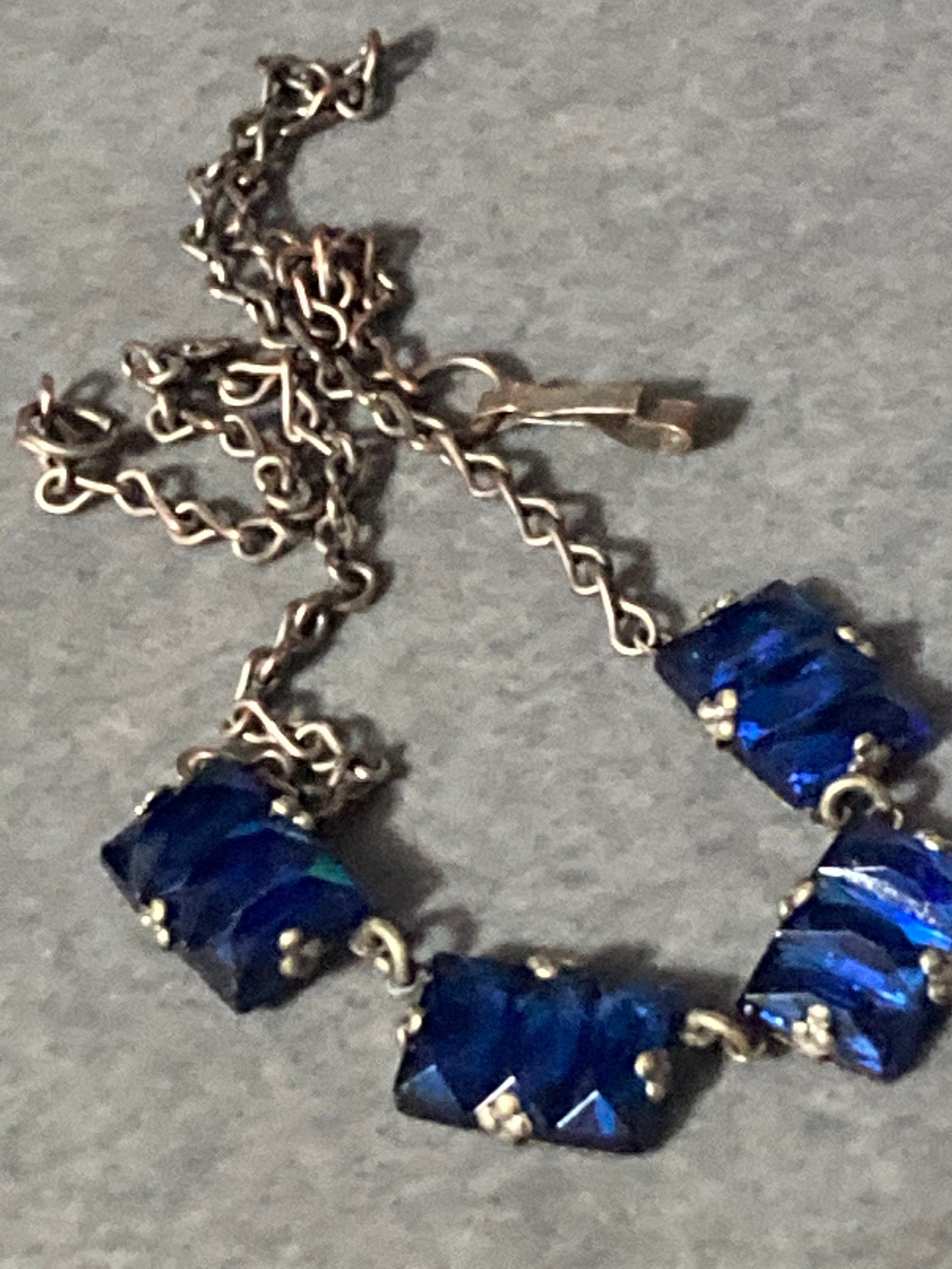 PETITE 32cm very slim neck Vauxhall Glass cobalt Necklace Something Blue