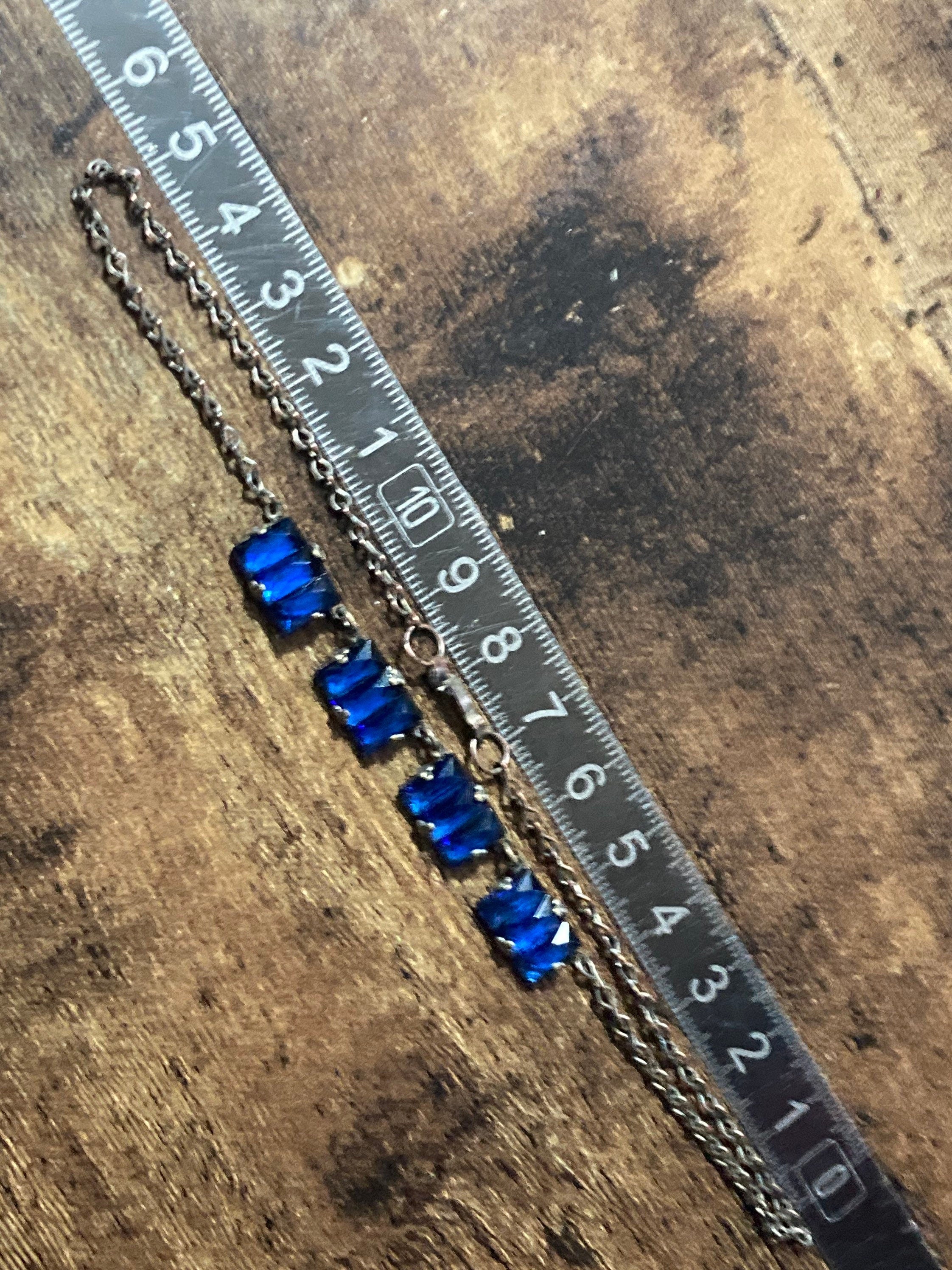PETITE 32cm very slim neck Vauxhall Glass cobalt Necklace Something Blue