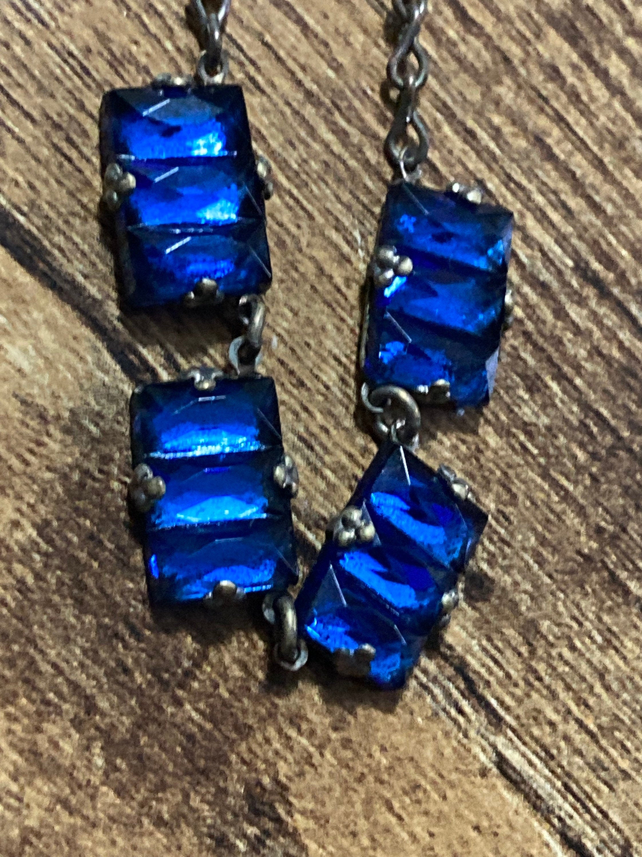 PETITE 32cm very slim neck Vauxhall Glass cobalt Necklace Something Blue