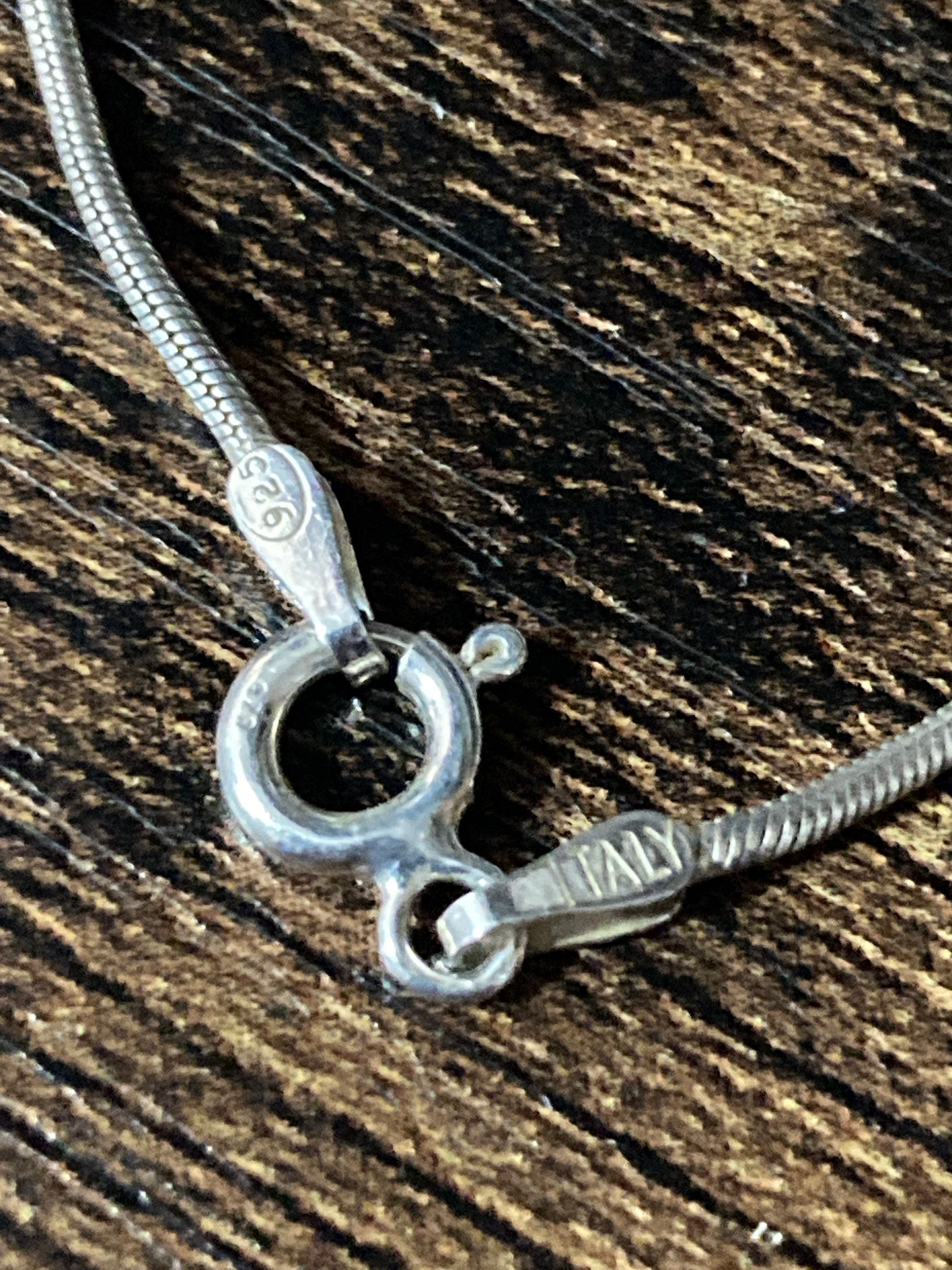 silver abstract bark pendant diamanté Modernist necklace 4cm 925