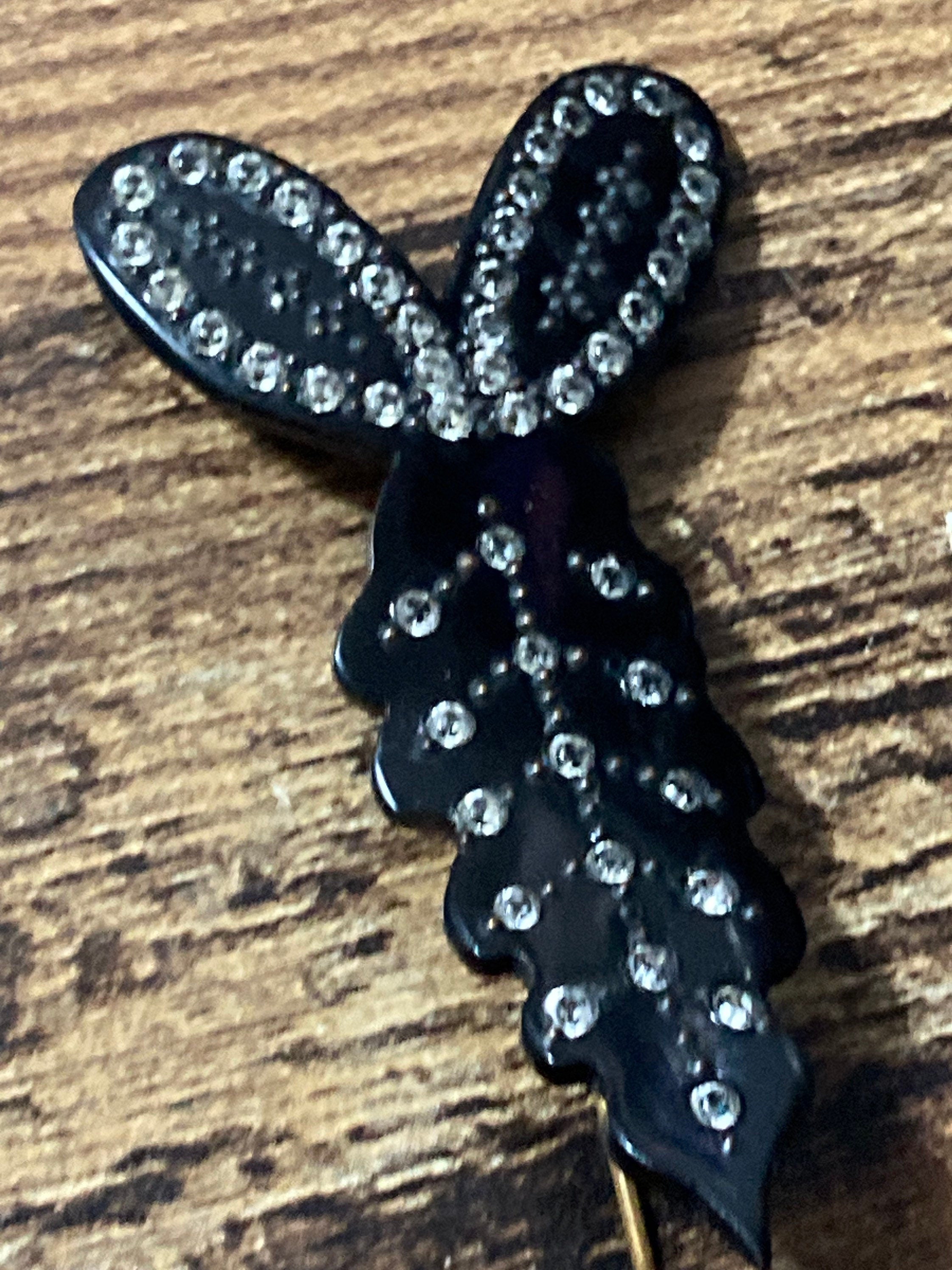 Hat flash pin diamanté paste rhinestone set black bakelite True Art Deco 1920s