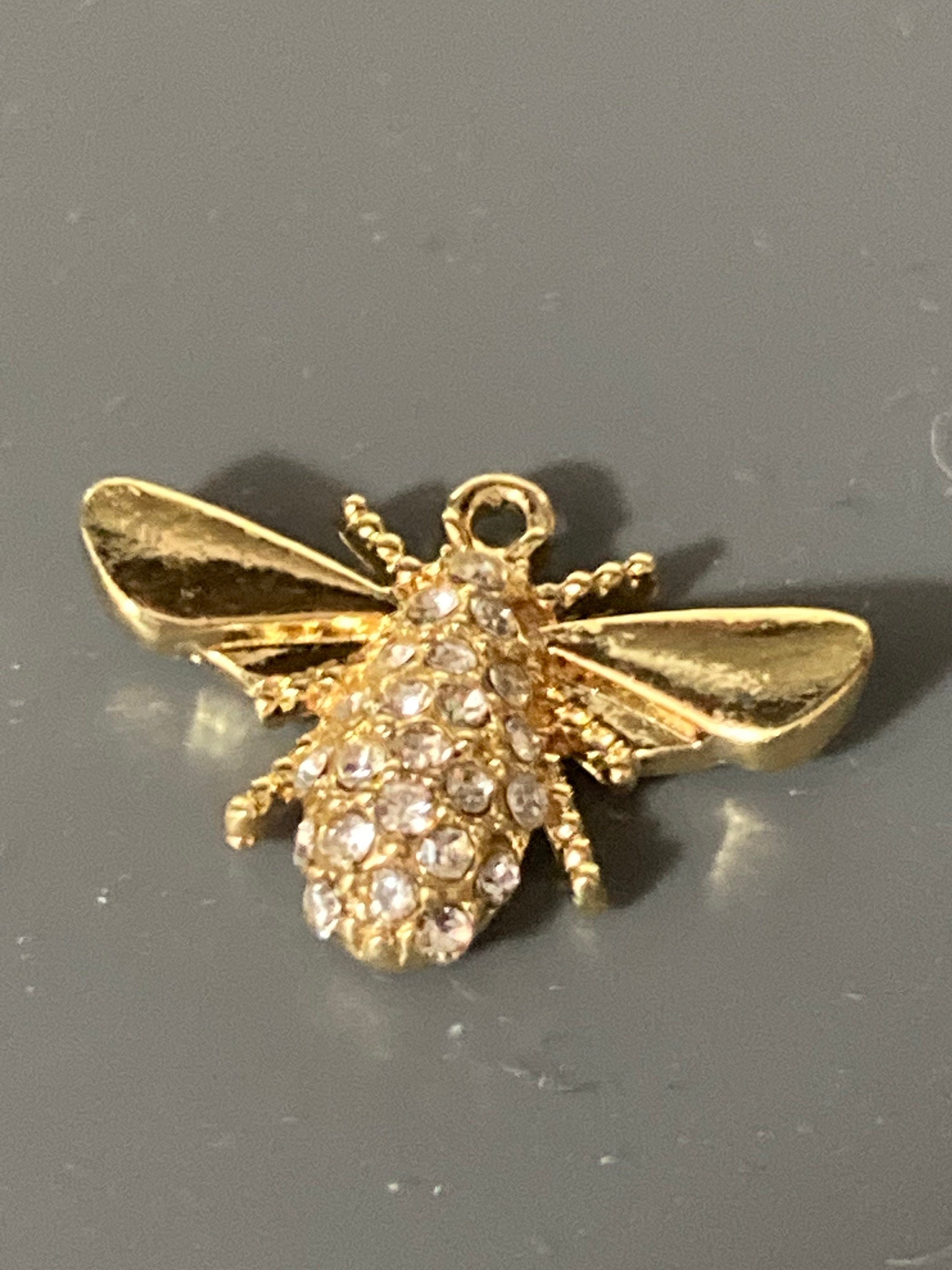 Set of 5 gold flat back diamanté crystal bumble bee jewellery charm
