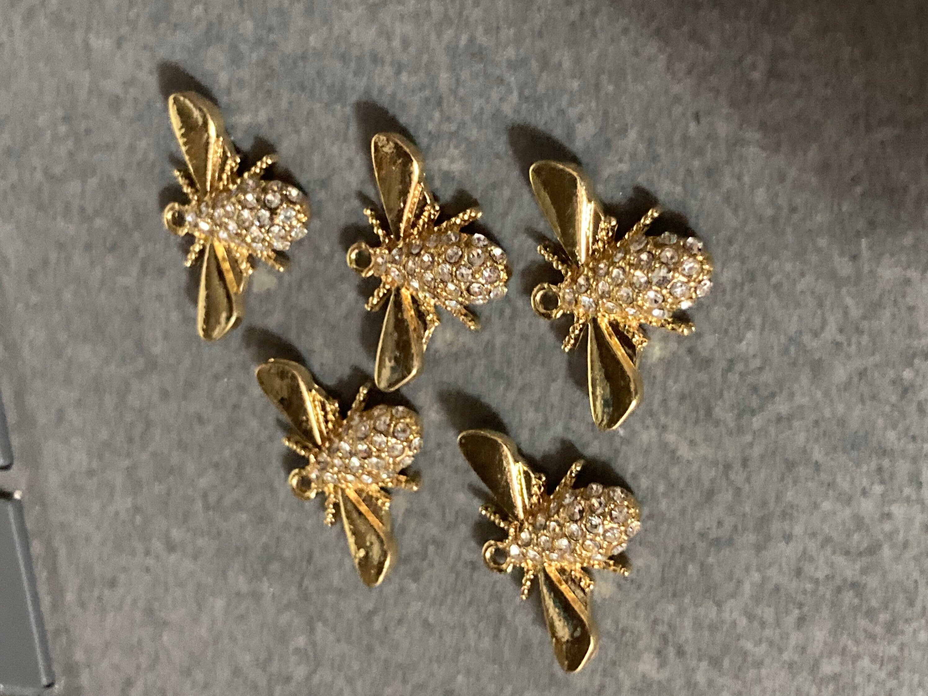 Set of 5 gold flat back diamanté crystal bumble bee jewellery charm