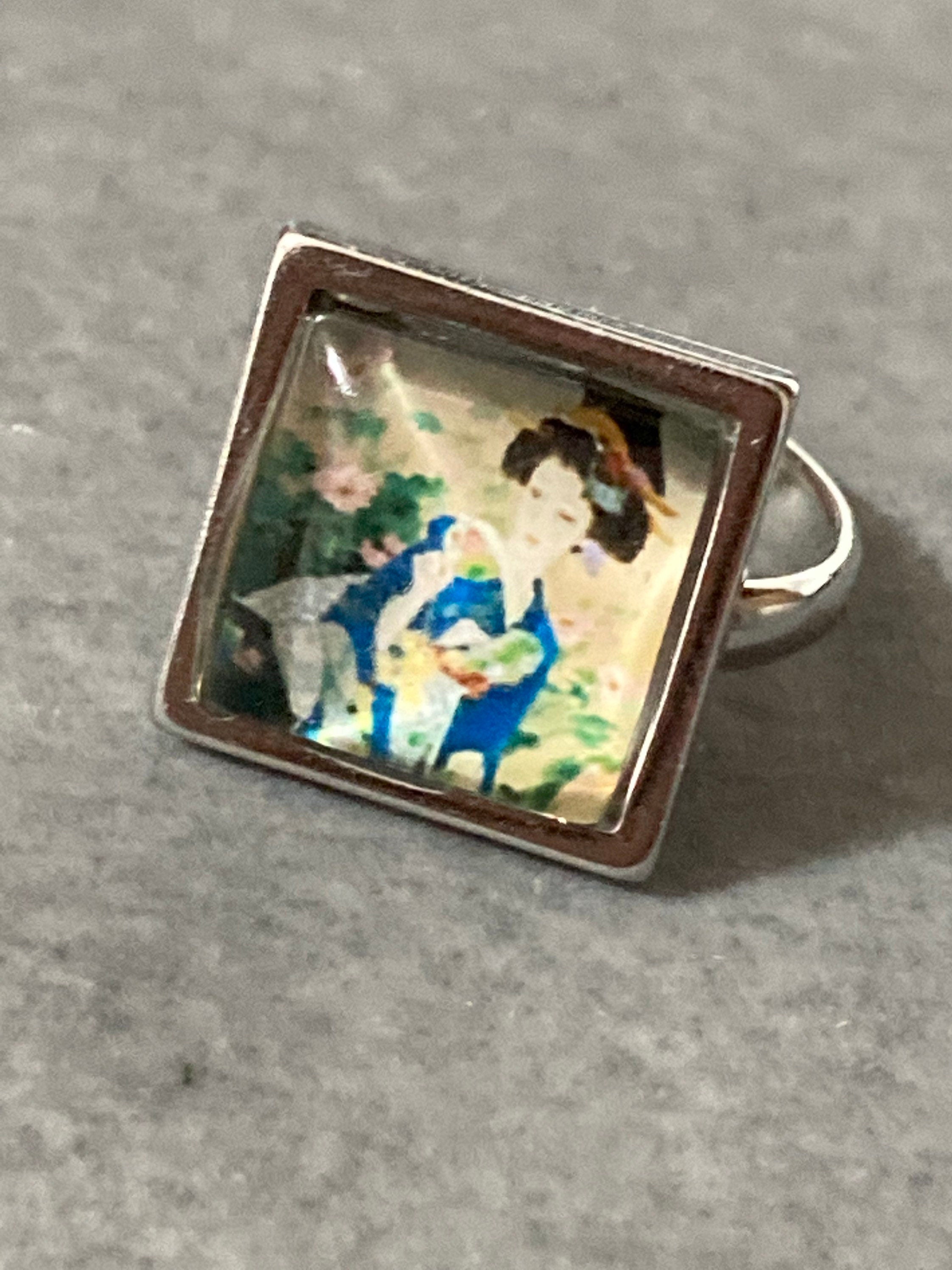 Japanese geisha girl ring adjustable blue stainless steel