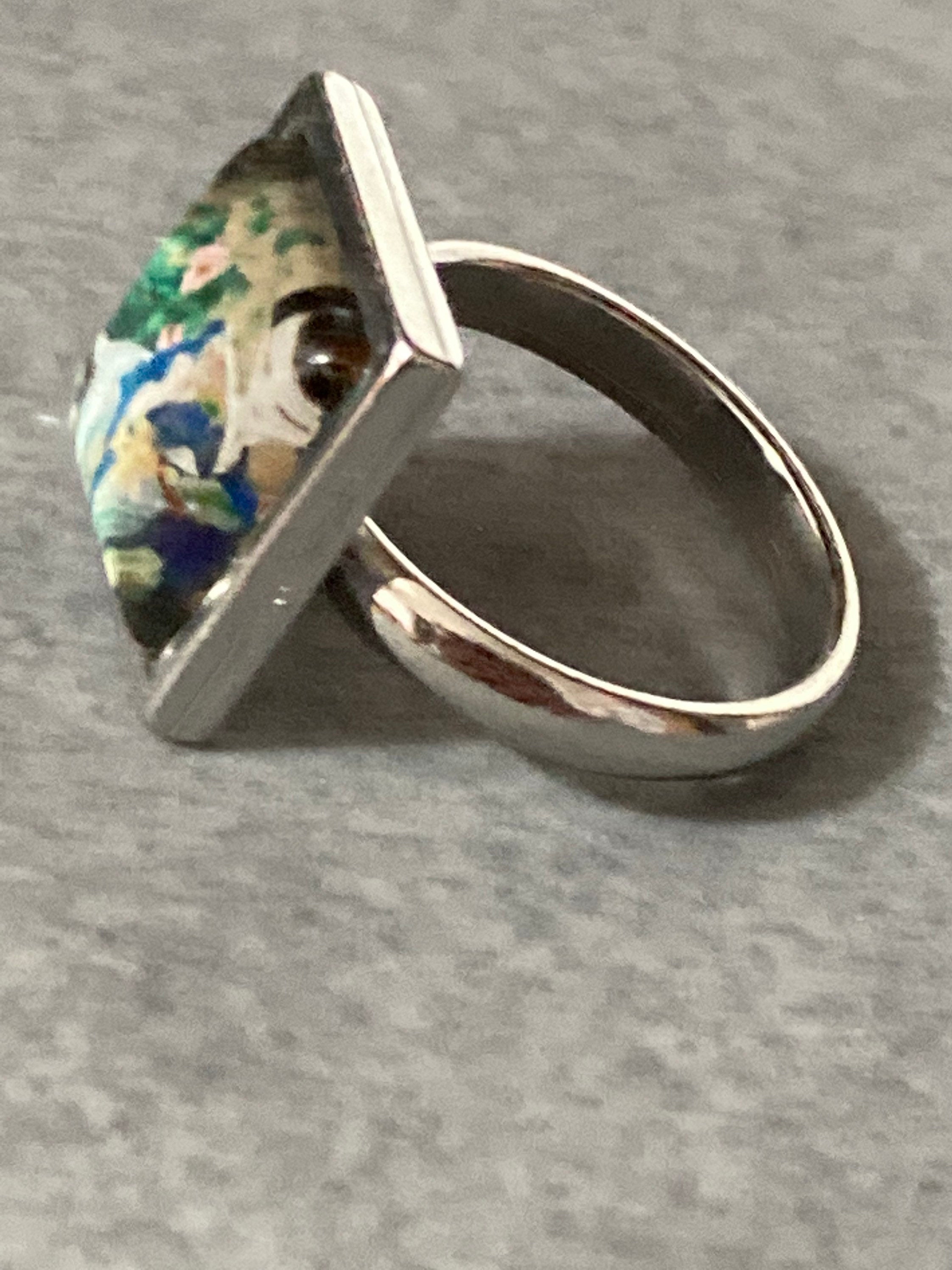 Japanese geisha girl ring adjustable blue stainless steel