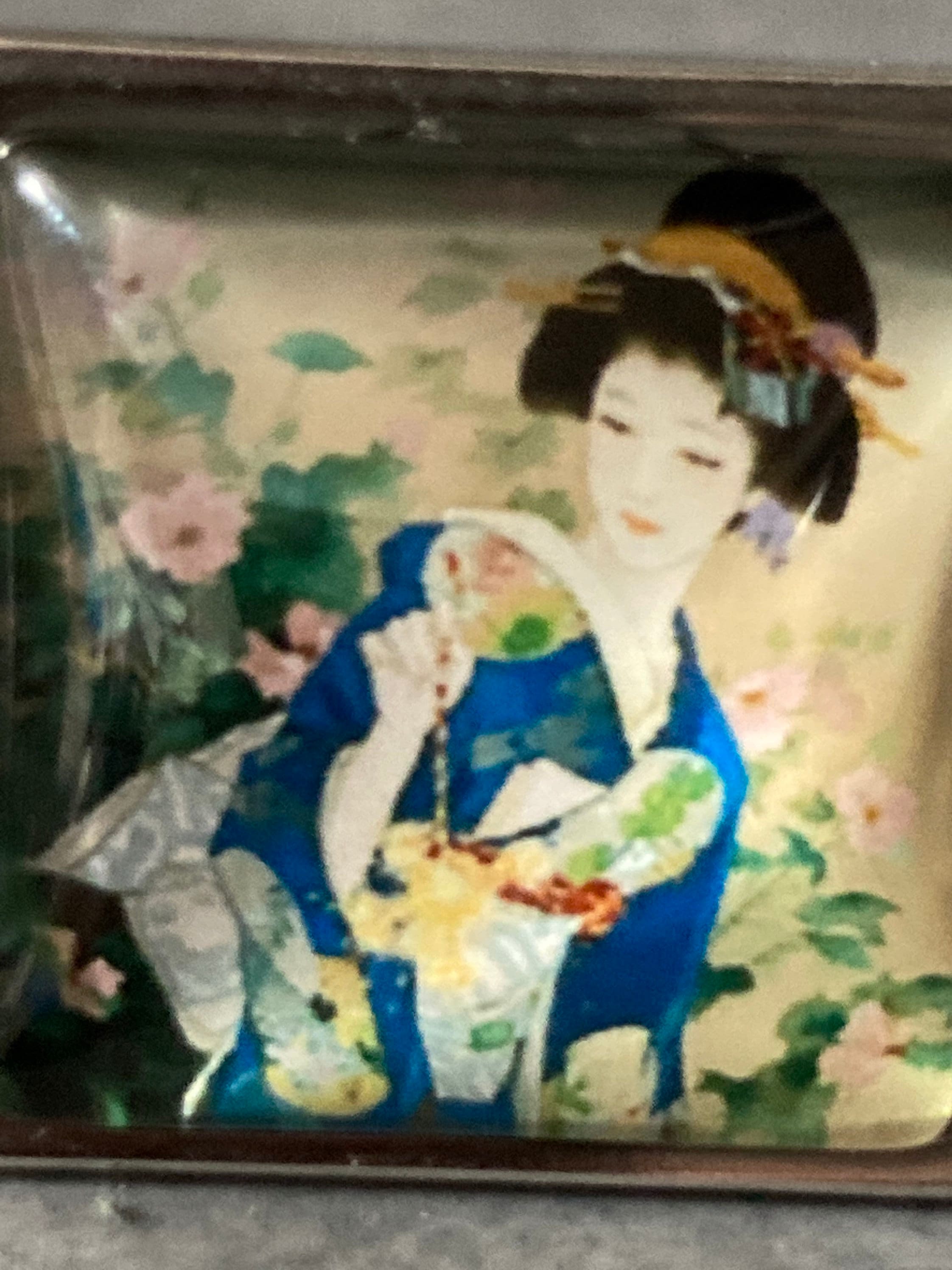 Japanese geisha girl ring adjustable blue stainless steel