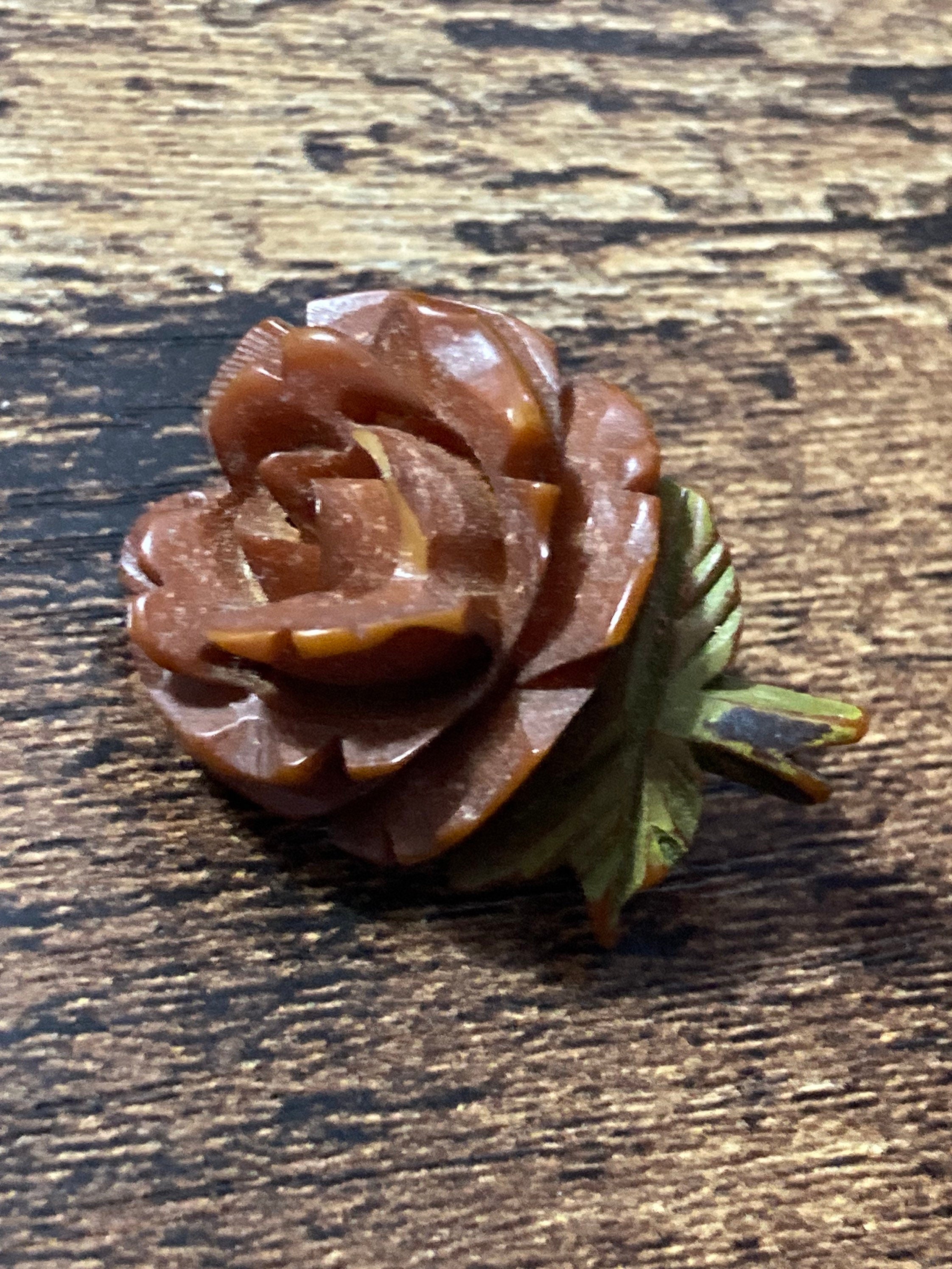 early plastic resin floral rose brooch Celluloid or bakelite Art Deco
