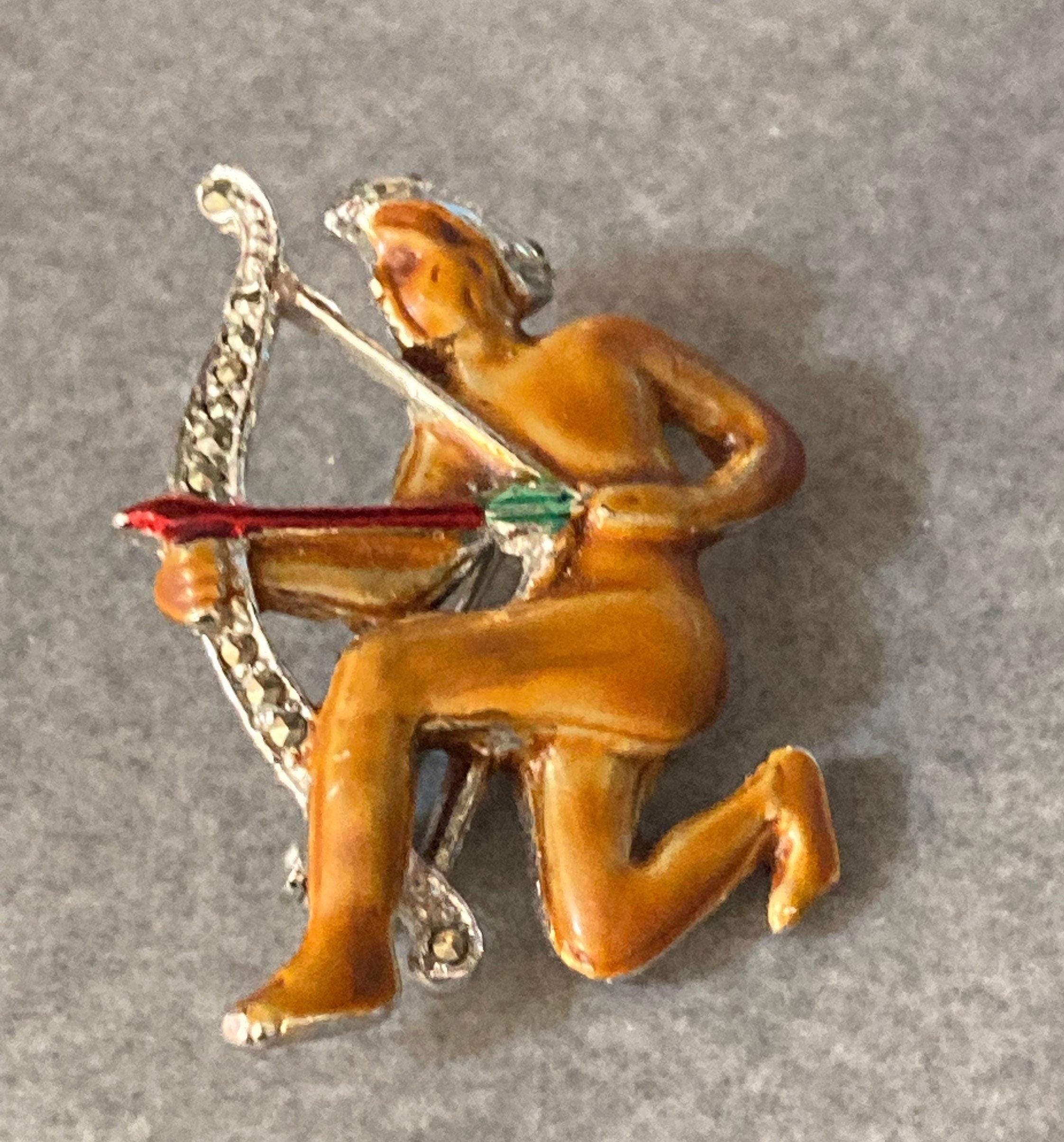 Signed BJL Enamel zodiac Sagittarius Brooch the archer