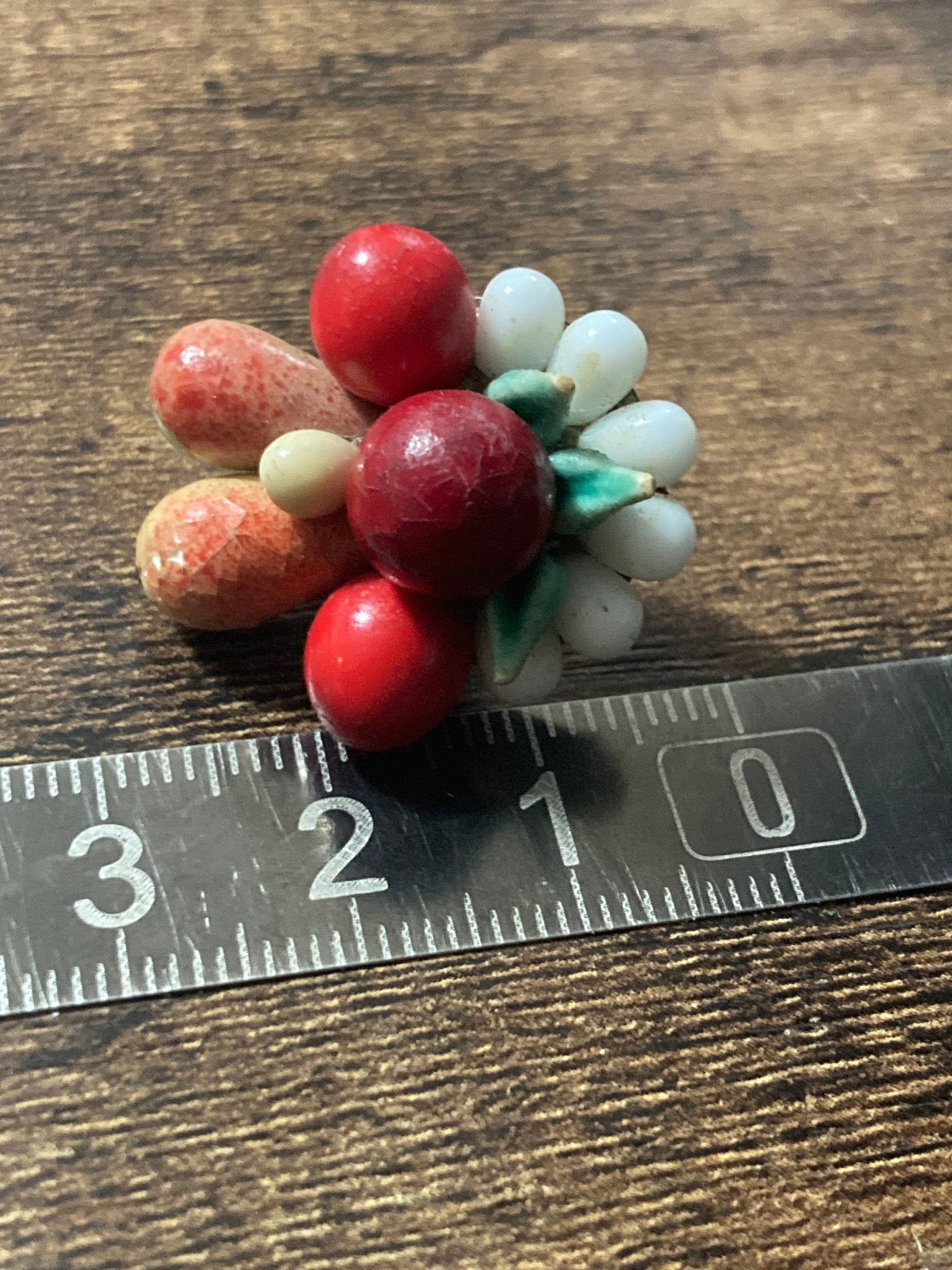 Antique FRUIT Basket clip on stud earrings 1930s