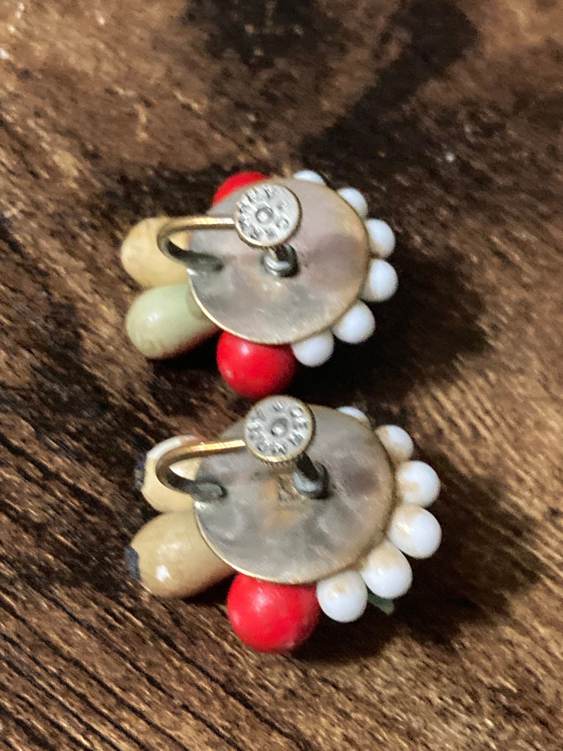 Antique FRUIT Basket clip on stud earrings 1930s