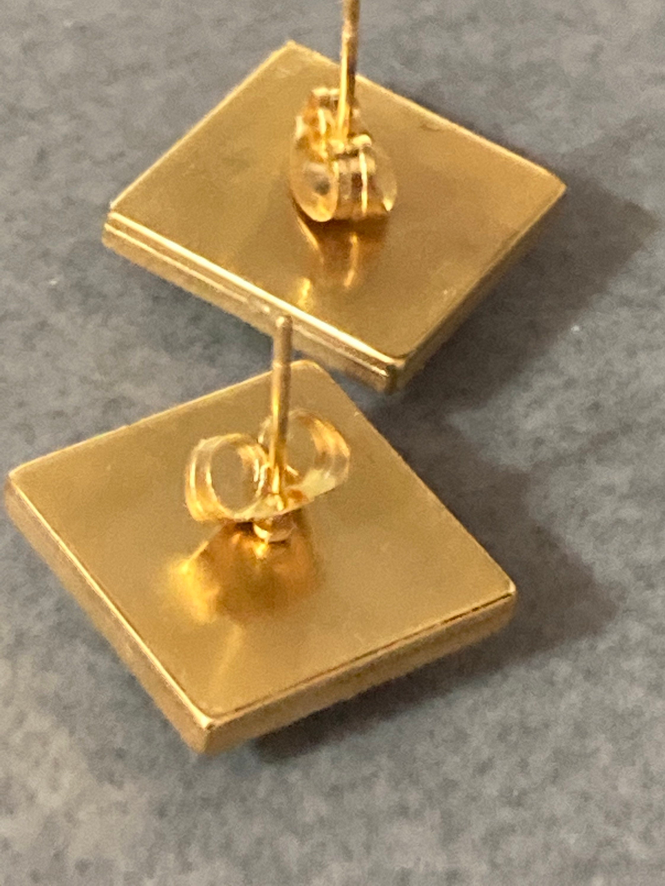 Art Deco style handmade gold tone square black and gold cabochon stud earrings