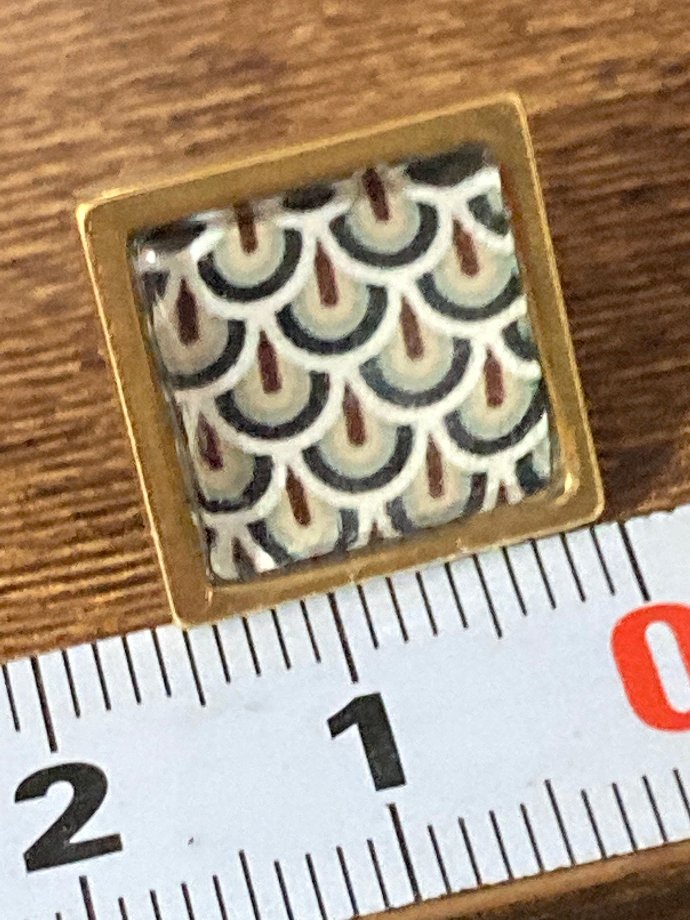 Art Deco style handmade gold tone square black and gold cabochon stud earrings