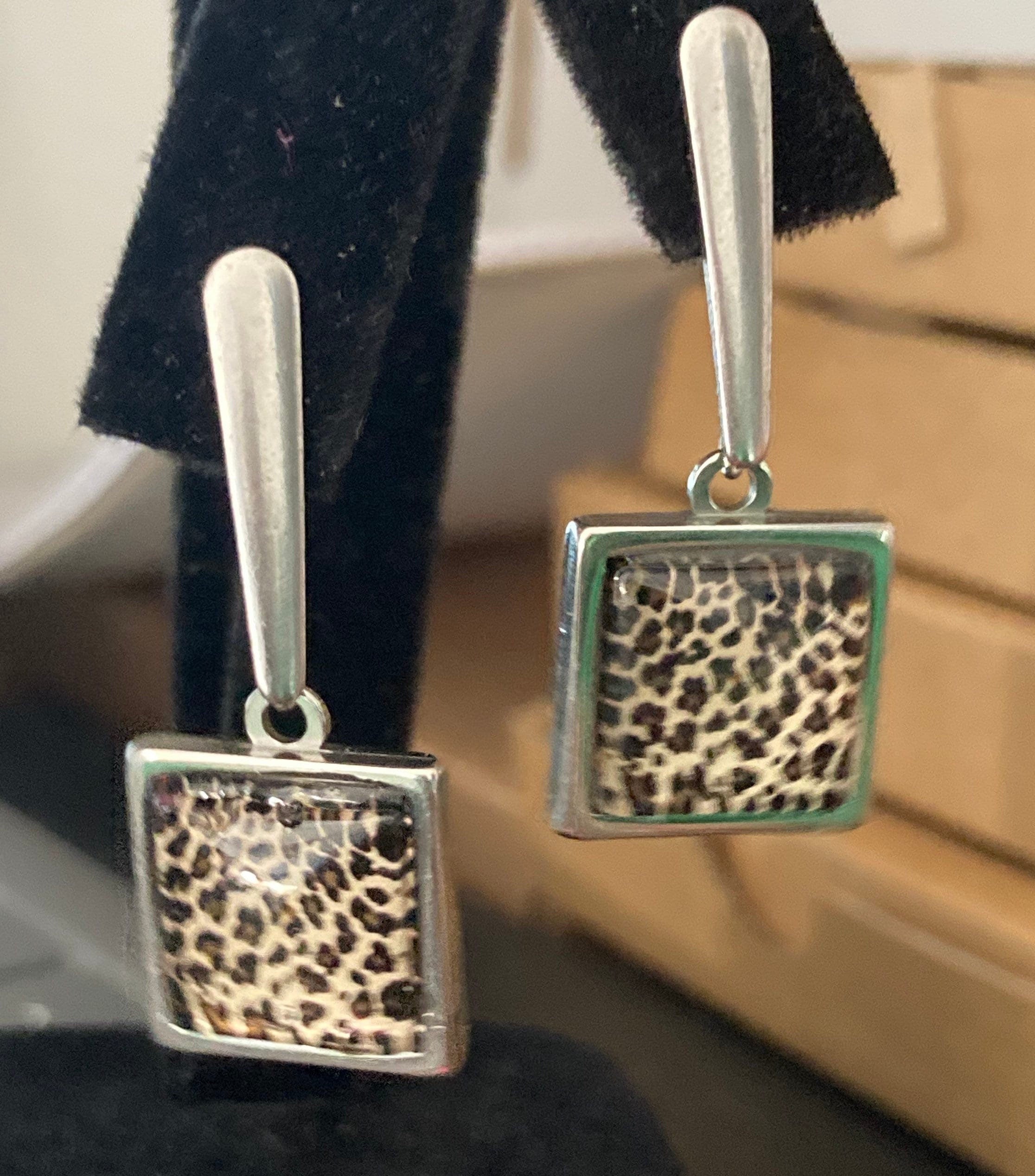12mm Brown Leopard print earrings stainless steel no tarnish