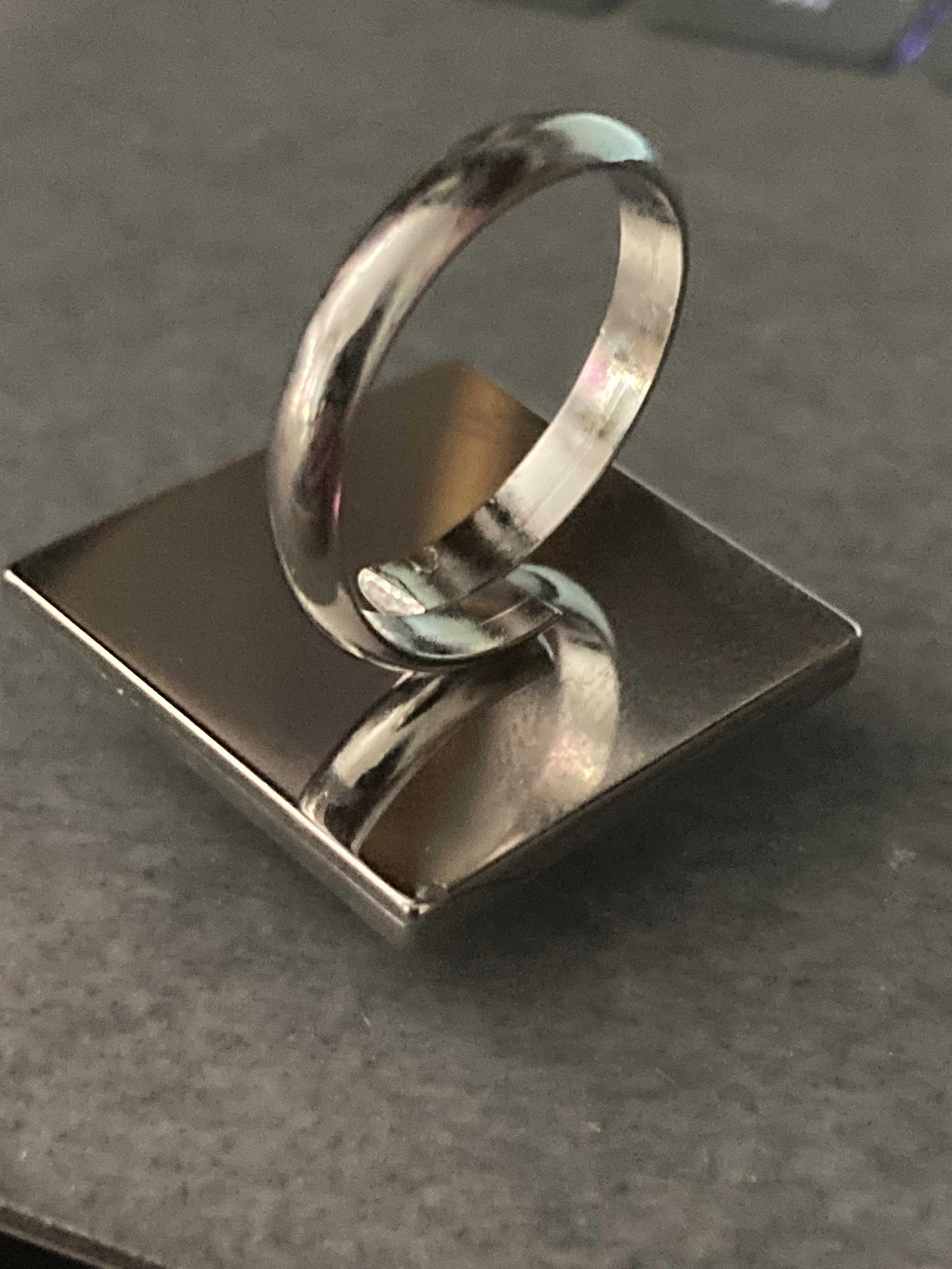 Pink Flamingo Ring: Stainless Steel Adjustable Ring with Glass Cabochon