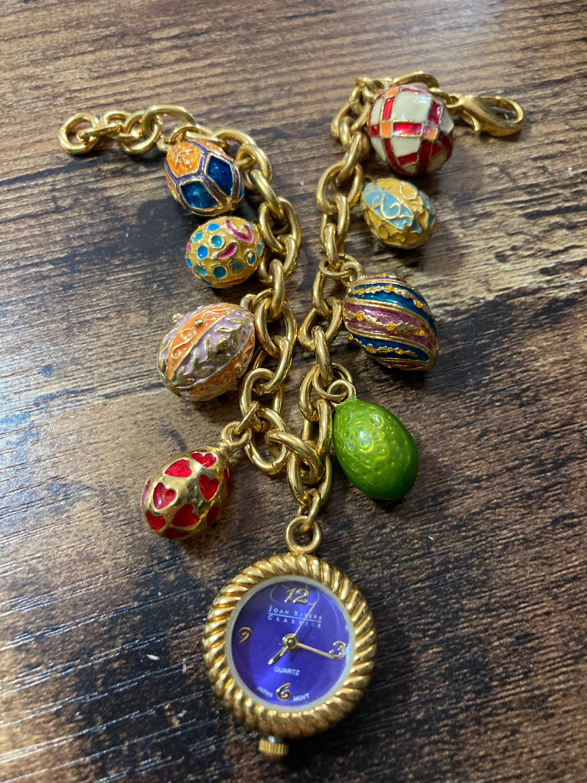 Joan rivers faberge style enamelled jewelled egg charm watch bracelet 20cm