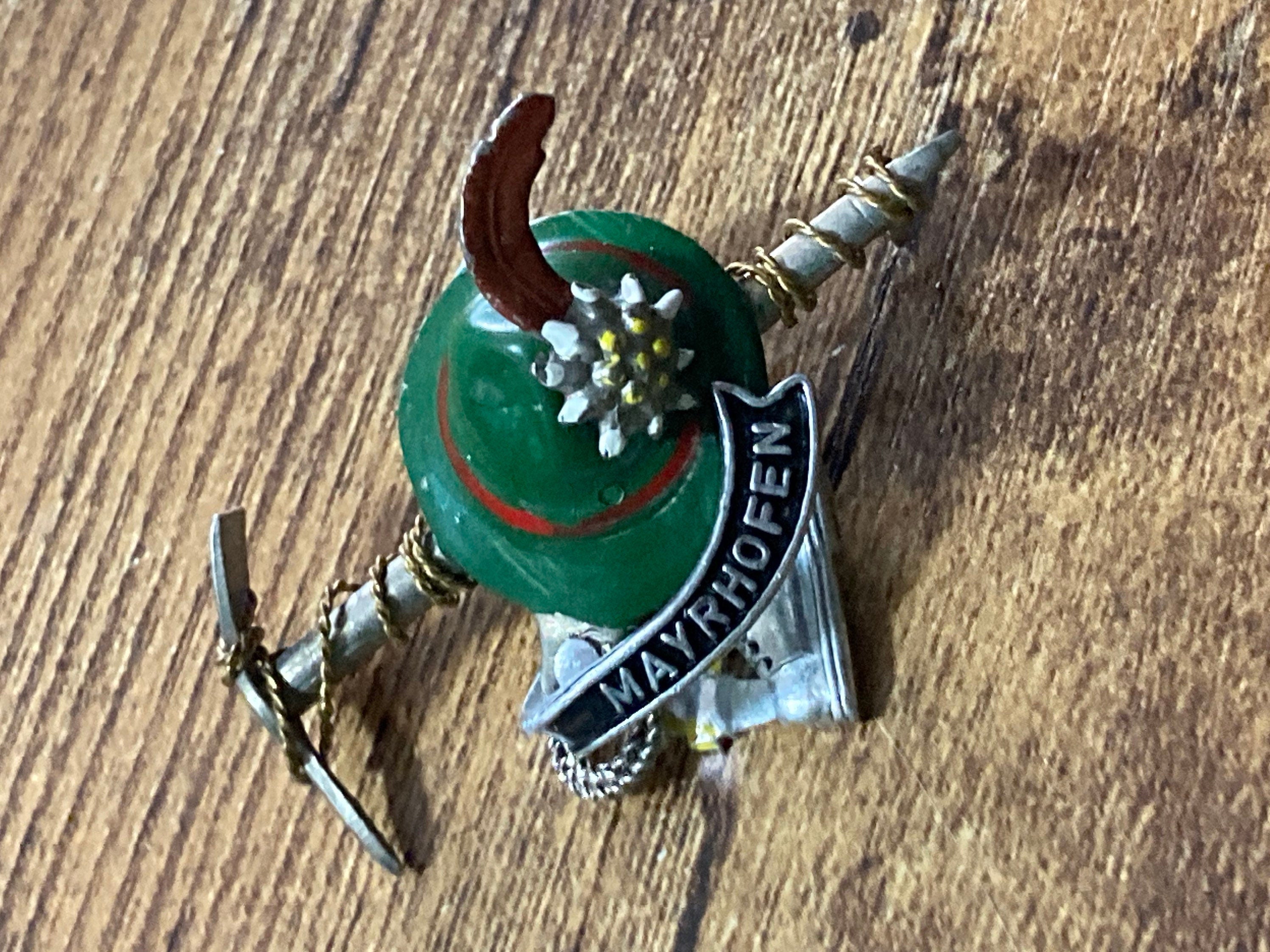 Maryhoffen vintage tourist dangle charm brooch Austrian brass gold tone metal