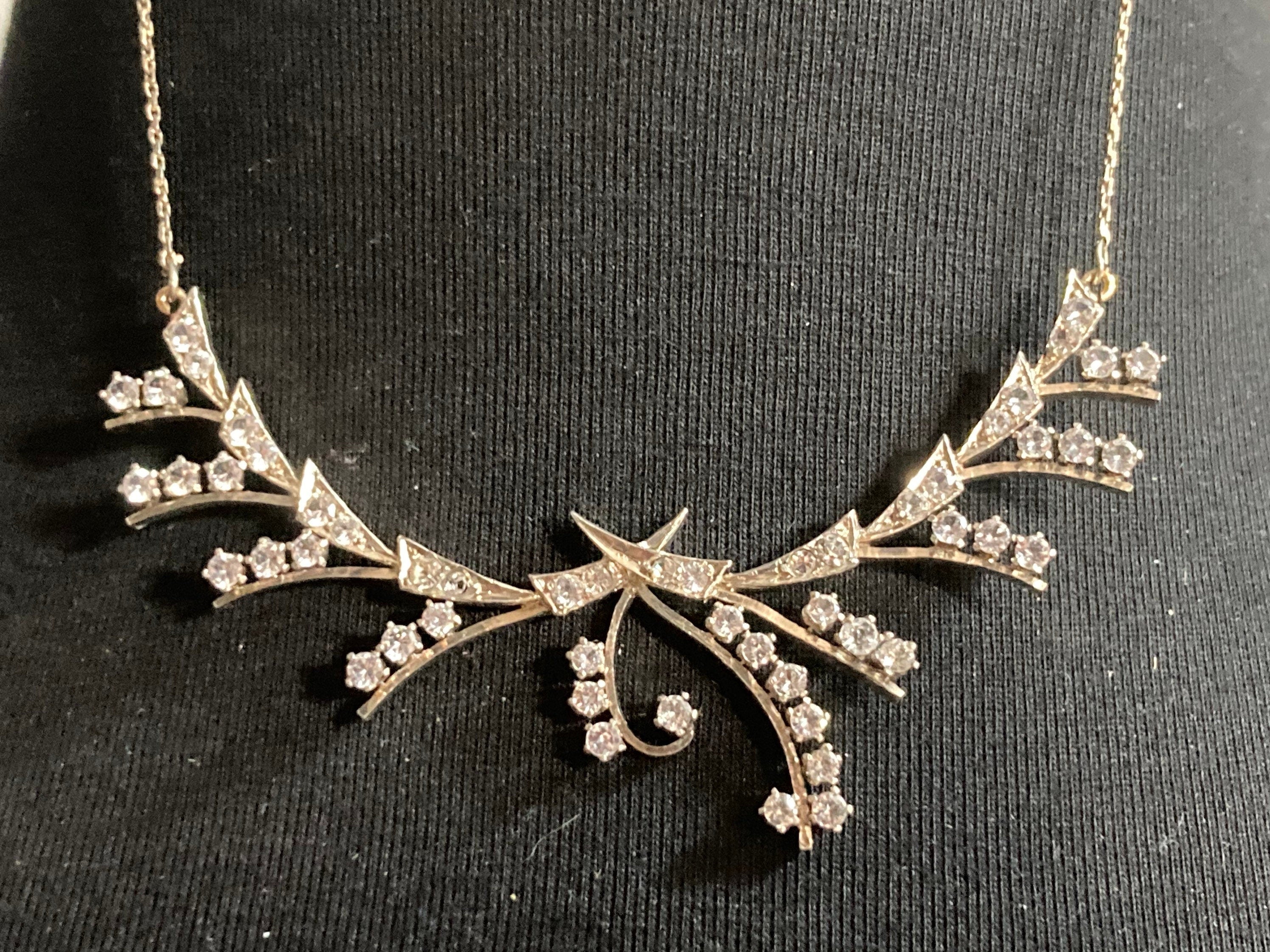 Petite 36cm diamanté floral swag necklace 9.7 grams 925 Sterling Silver