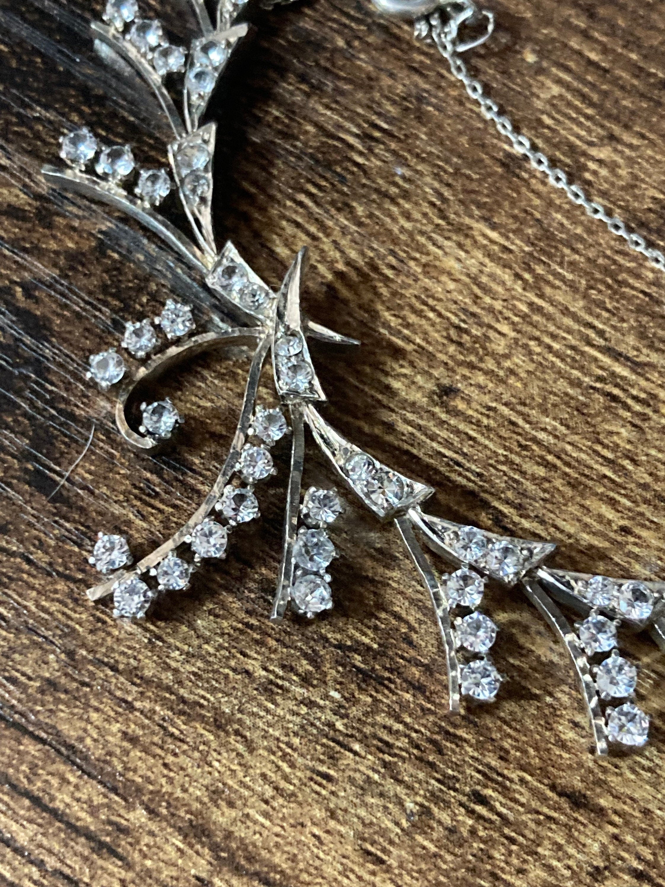 Petite 36cm diamanté floral swag necklace 9.7 grams 925 Sterling Silver