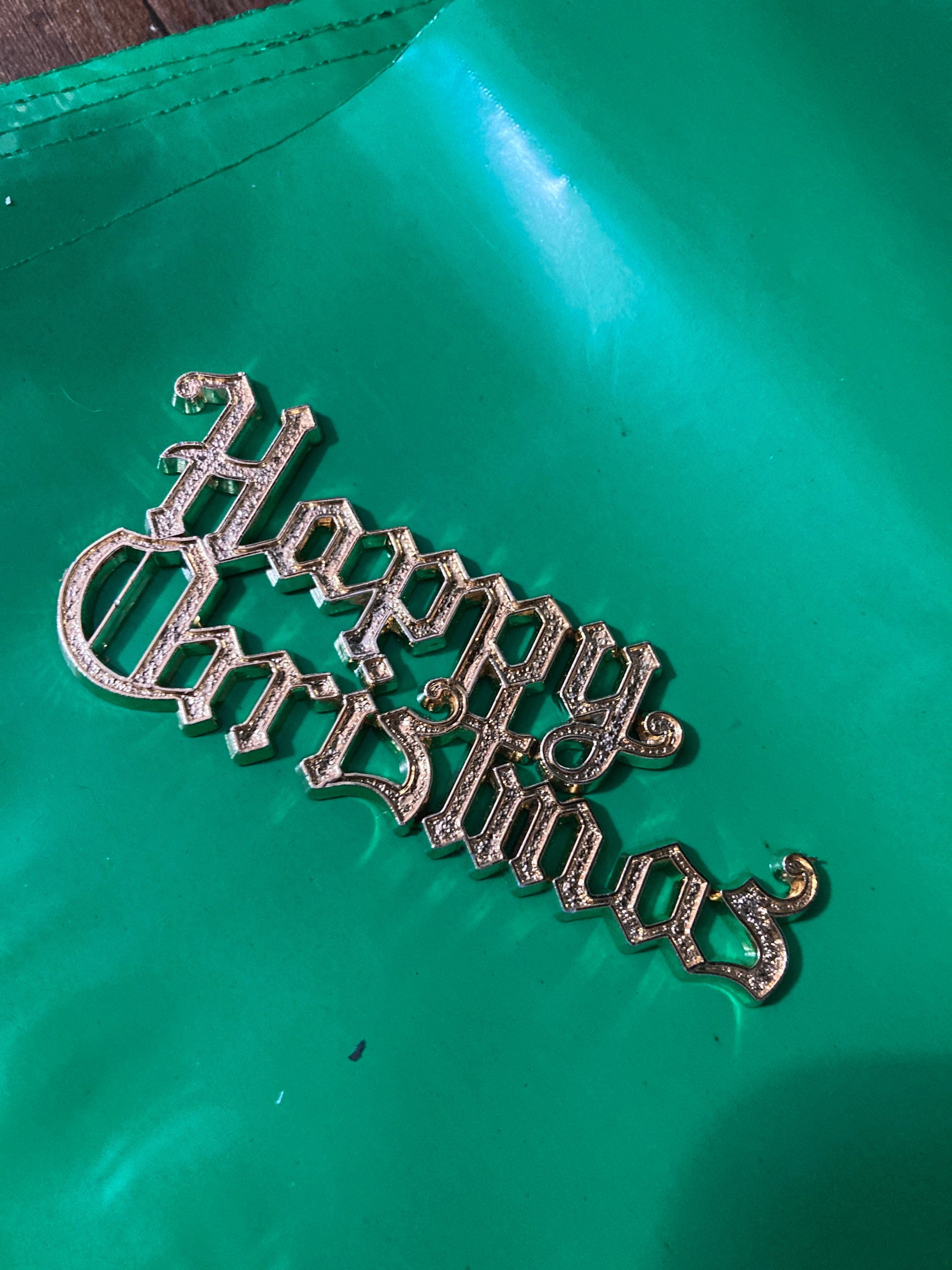 HAPPY CHRISTMAS gold plastic cake topper decoration